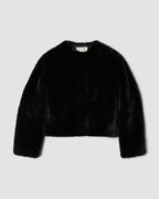 Black Sadie Jacket, cropped faux fur coat. Plush luxury vegan fur with a boxy silhouette