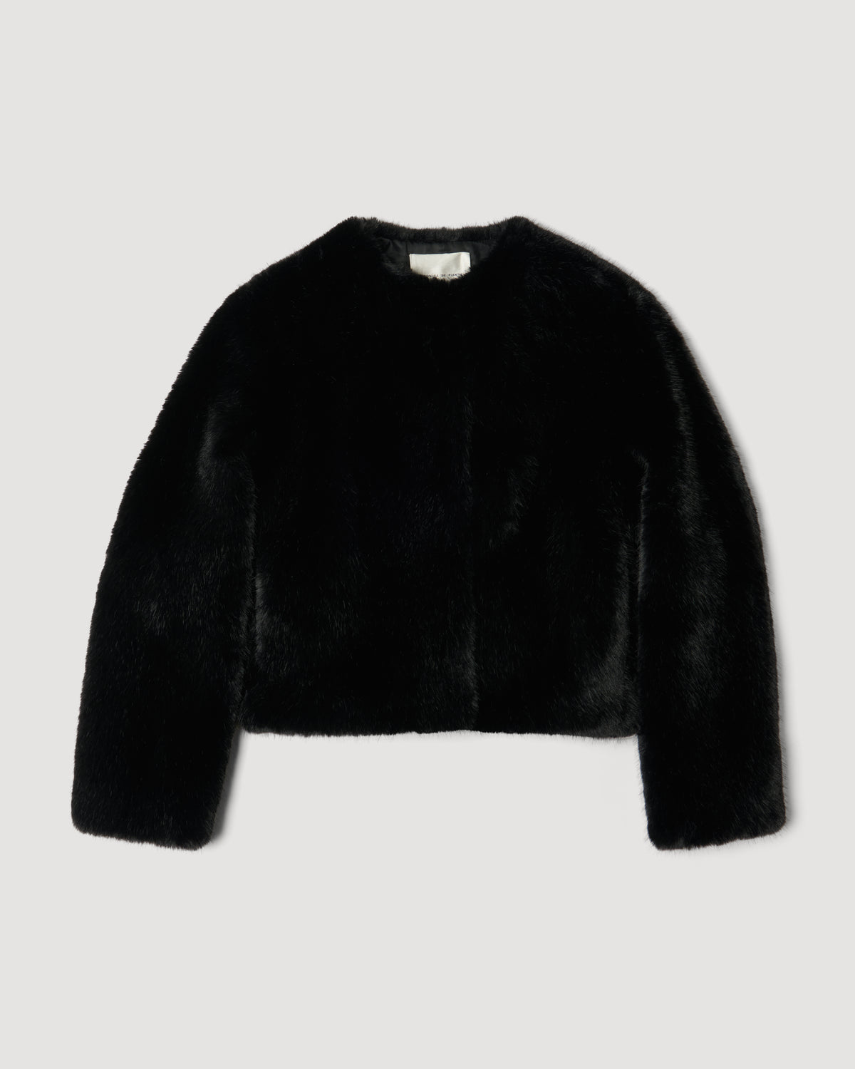 Black Sadie Jacket, cropped faux fur coat. Plush luxury vegan fur with a boxy silhouette