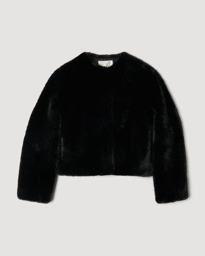 Black Sadie Jacket, cropped faux fur coat. Plush luxury vegan fur with a boxy silhouette