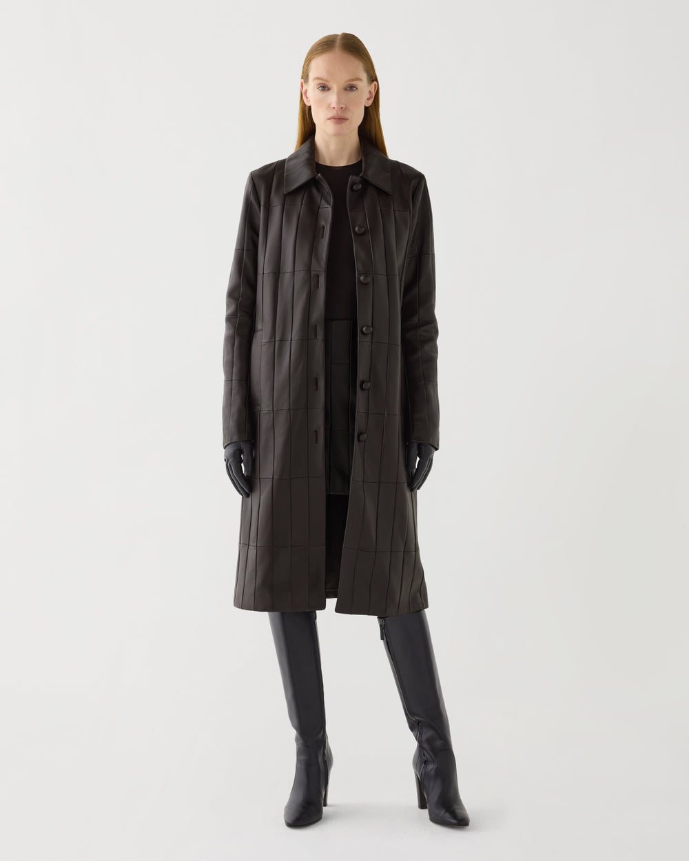 Romilly Coat in Patchwork Nappa,  Chocolate
