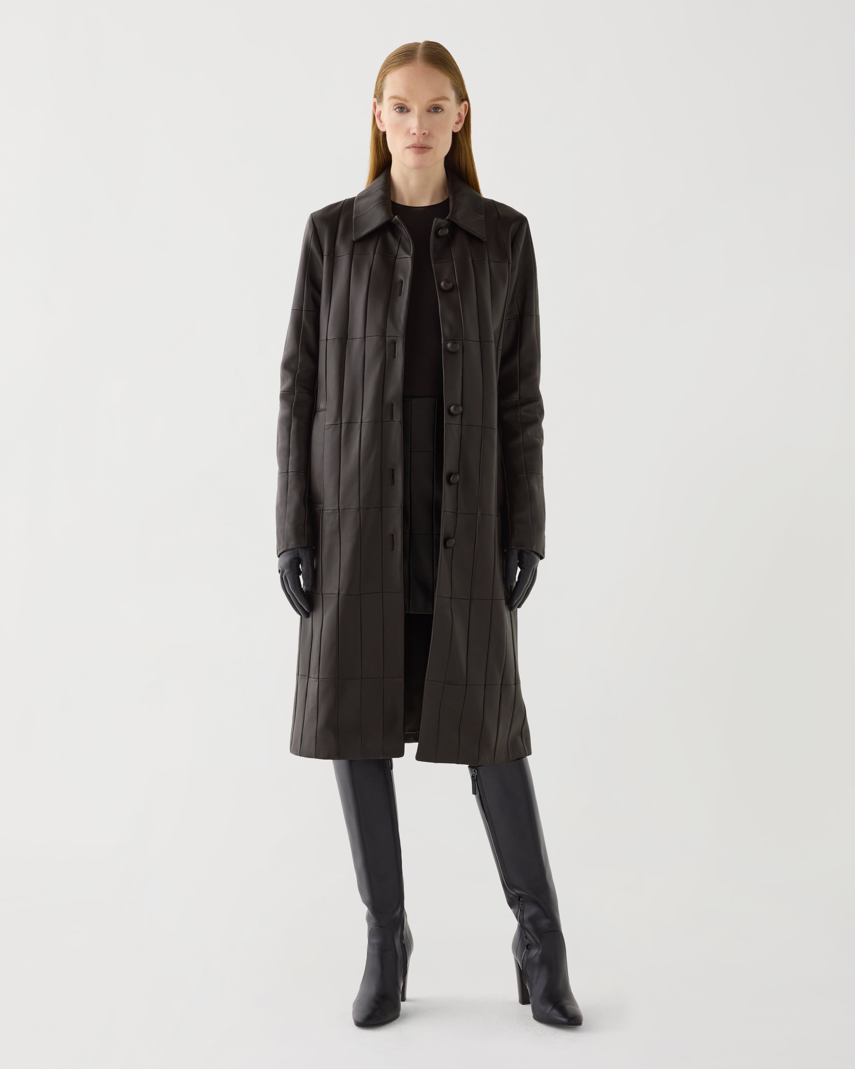 Romilly Coat in Patchwork Nappa,  Chocolate