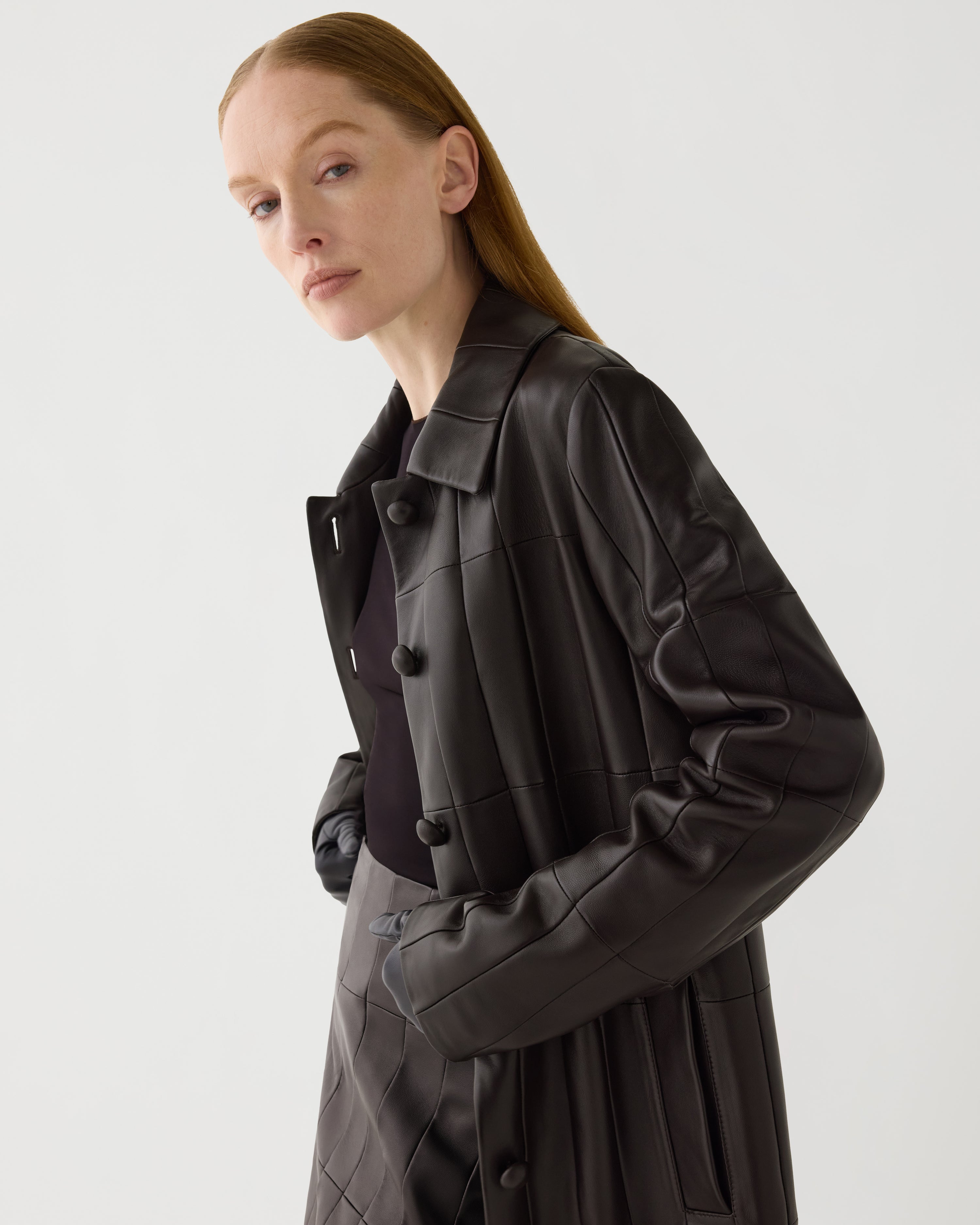 Romilly Coat in Patchwork Nappa,  Chocolate