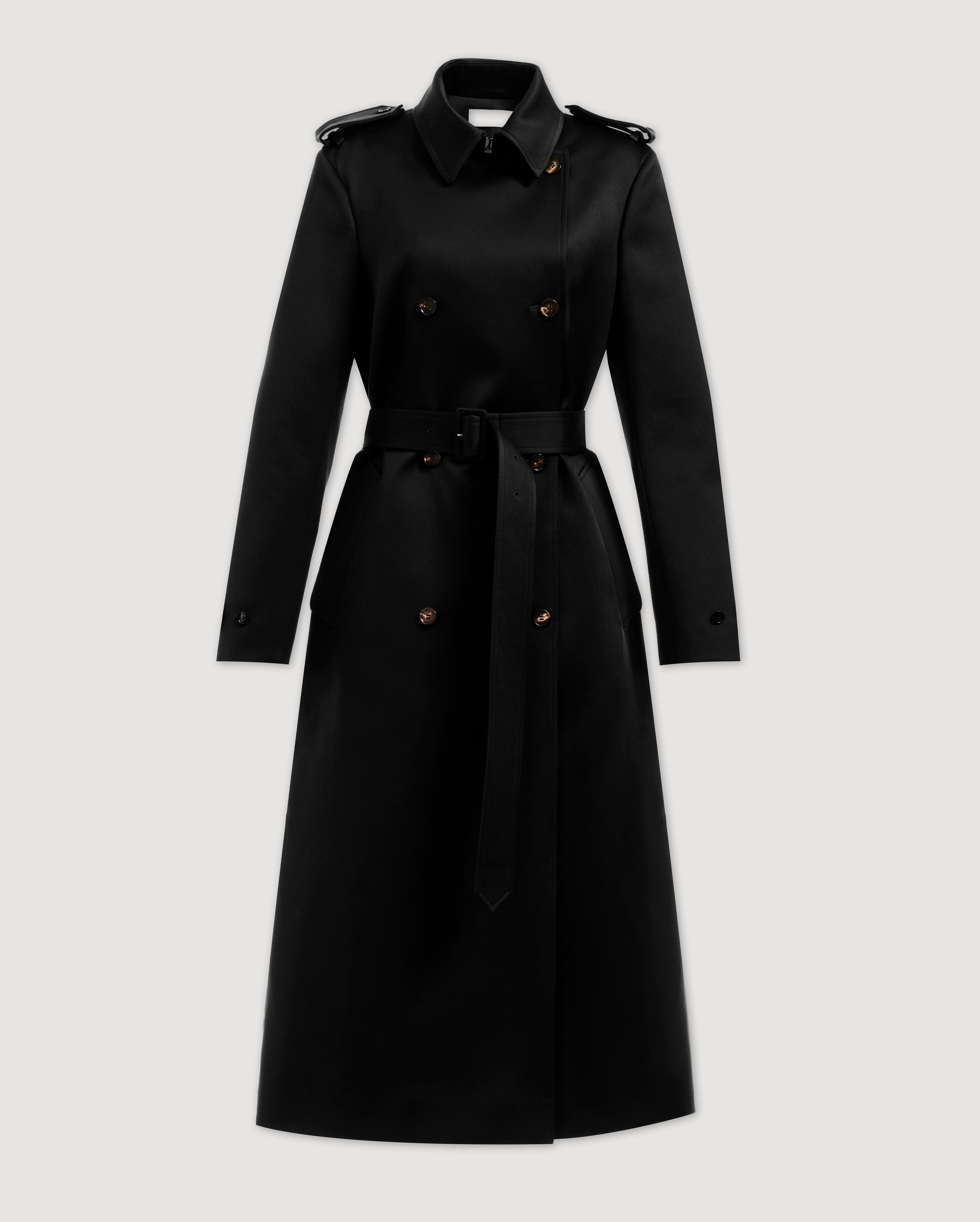 Amara Trench Coat in Cotton, Black