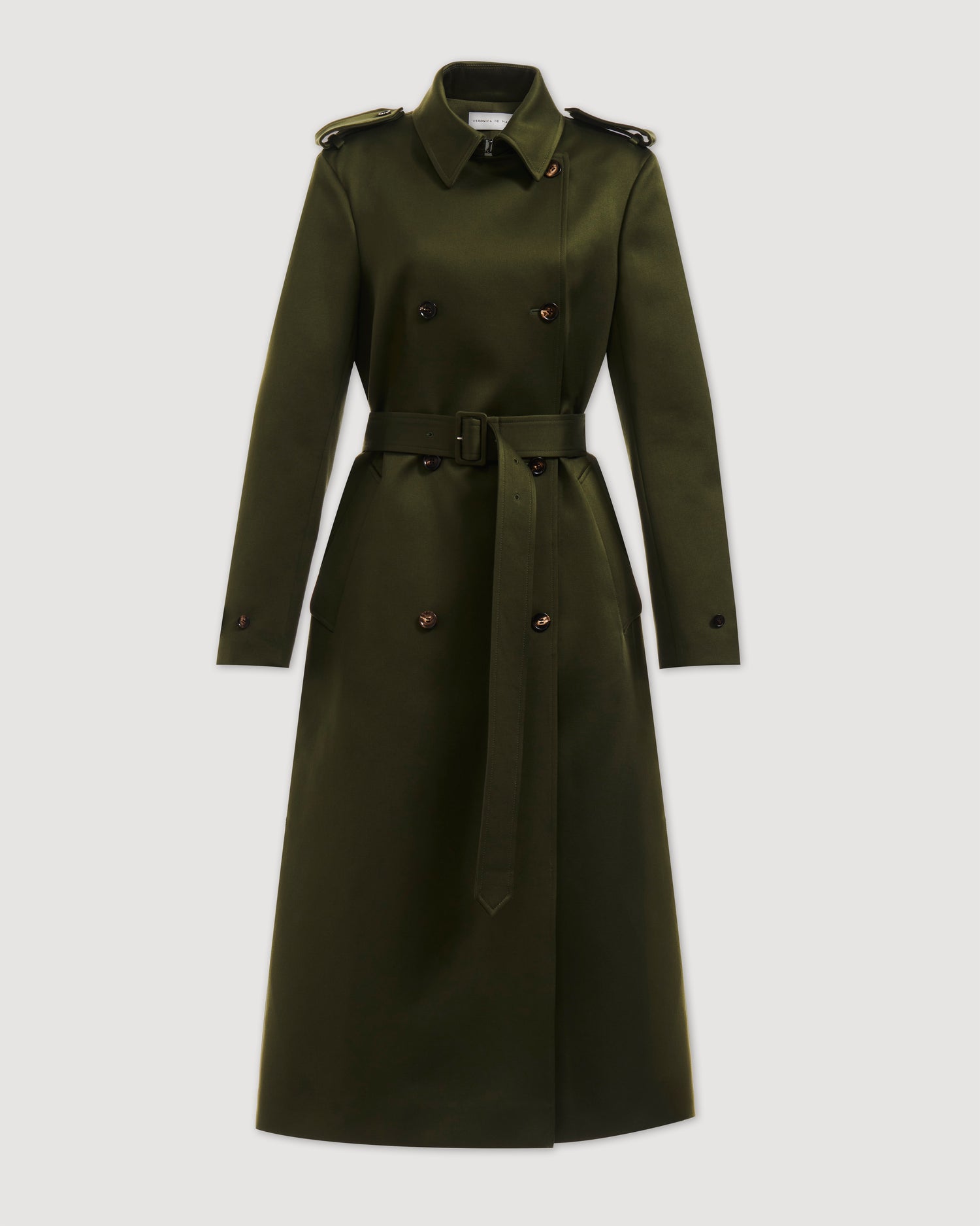Amara Trench Coat in Cotton, Olive - Veronica De Piante