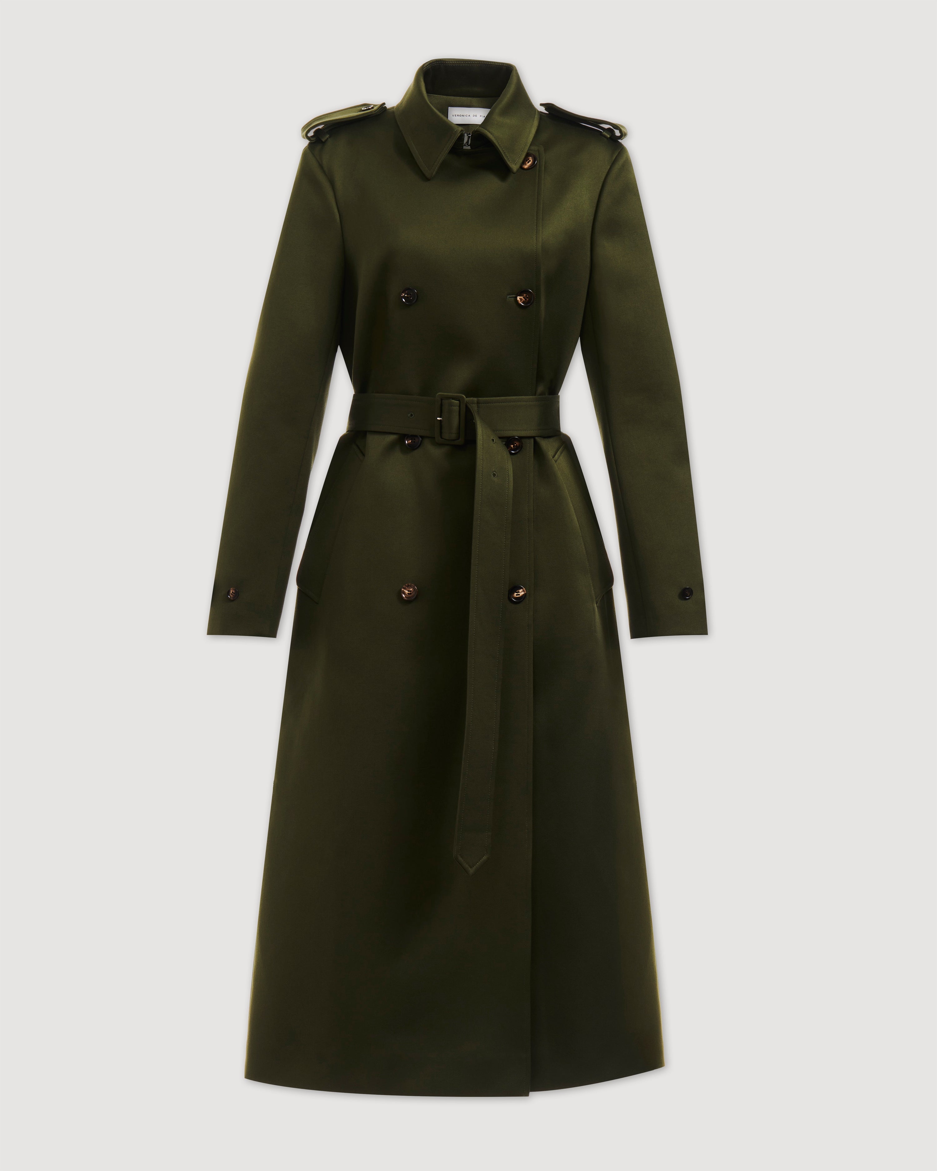 Amara Trench Coat in Cotton, Olive - Veronica De Piante