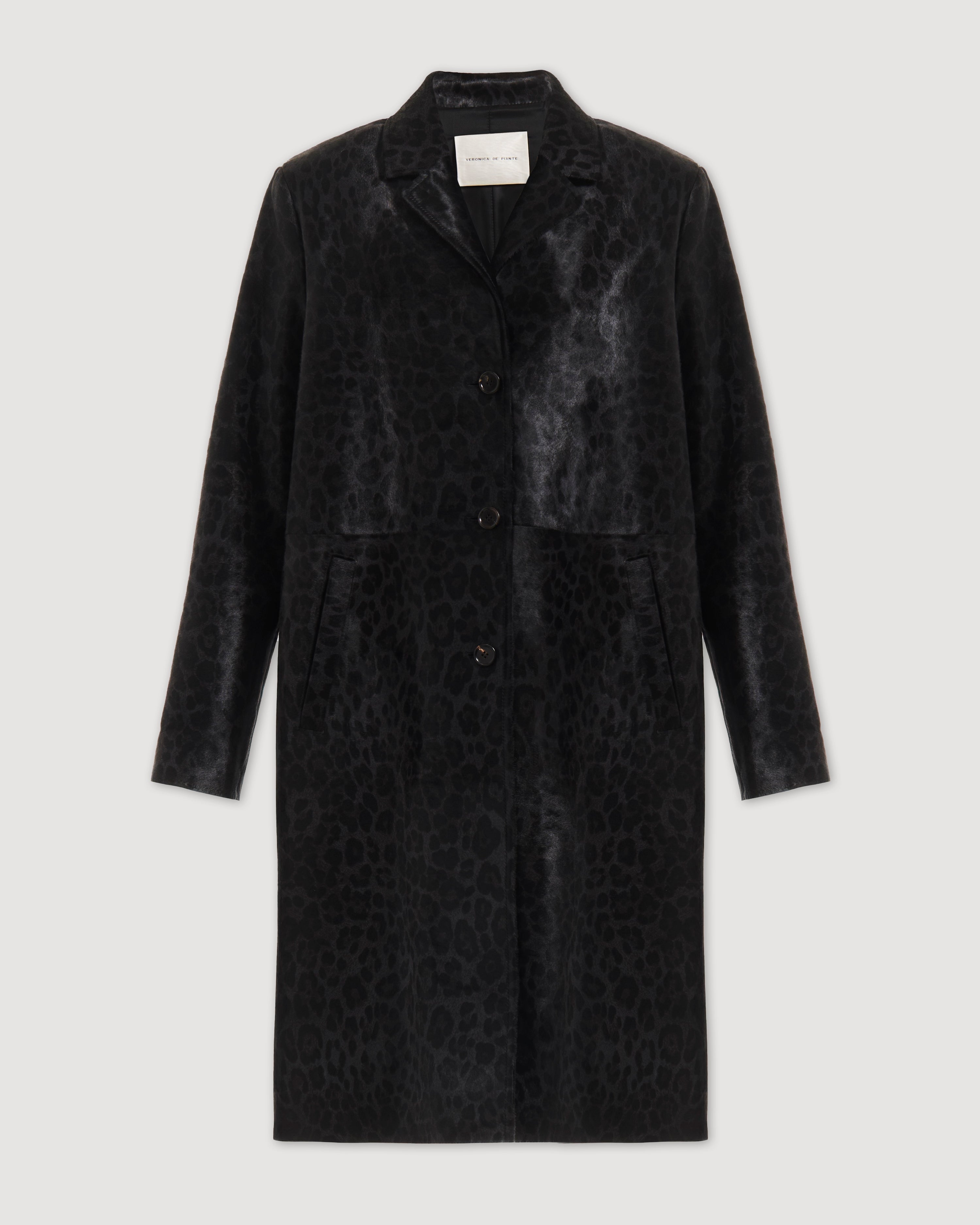 Gabriele Coat in Calf Hair, Dark Grey Leopard