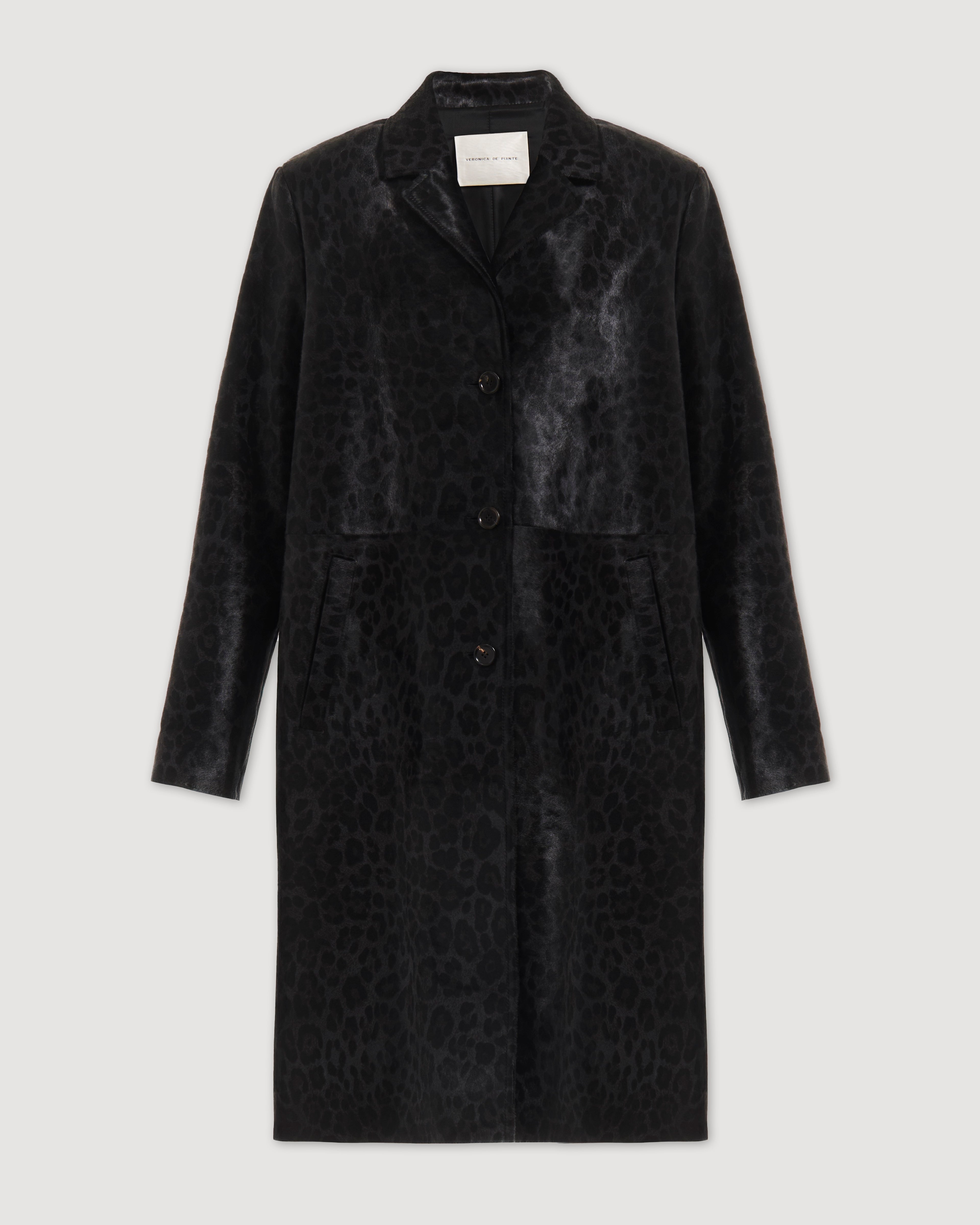 Gabriele Coat in Calf Hair, Dark Grey Leopard - Veronica De Piante