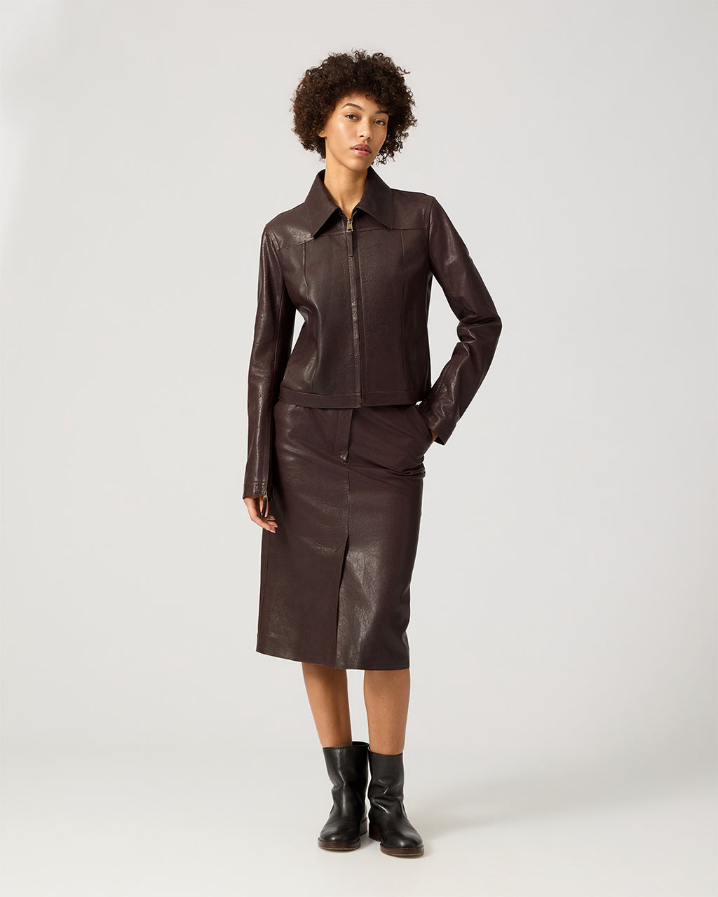 Colette Jacket In Leather, Chocolate