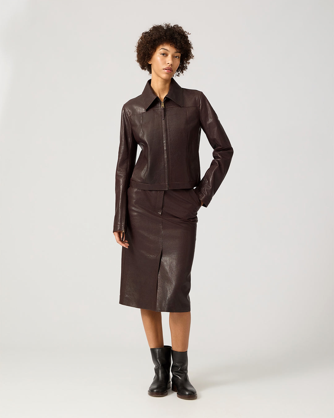 Colette Jacket In Leather, Chocolate