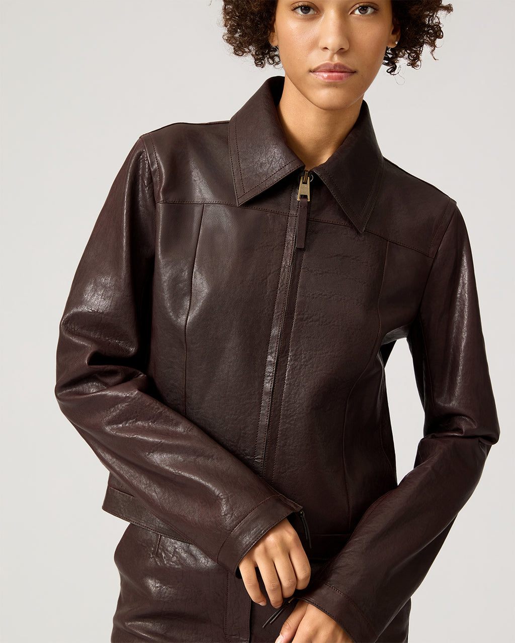 Colette Jacket In Leather, Chocolate