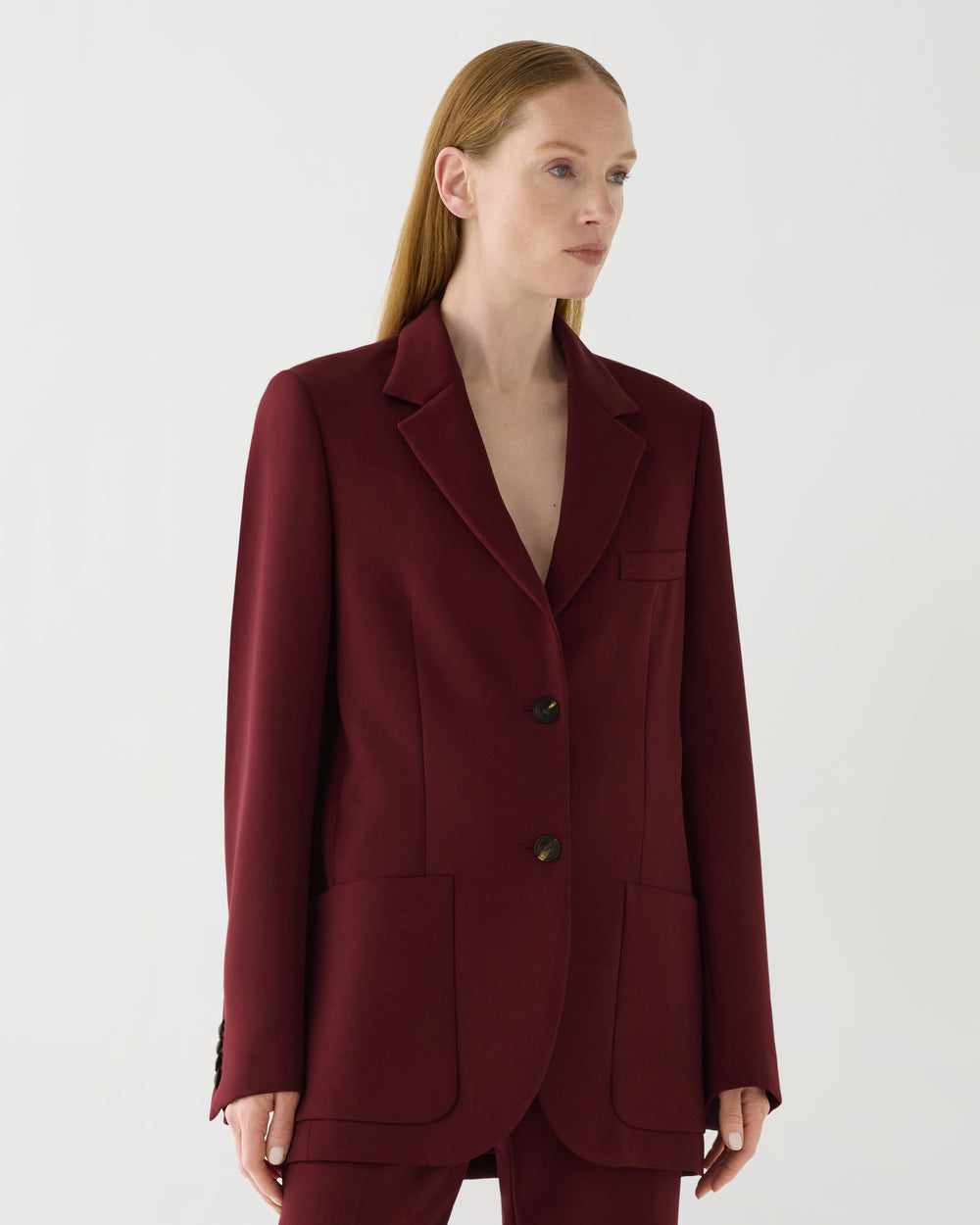 Sebastian Jacket in Grain de Poudre Wool, Garnet