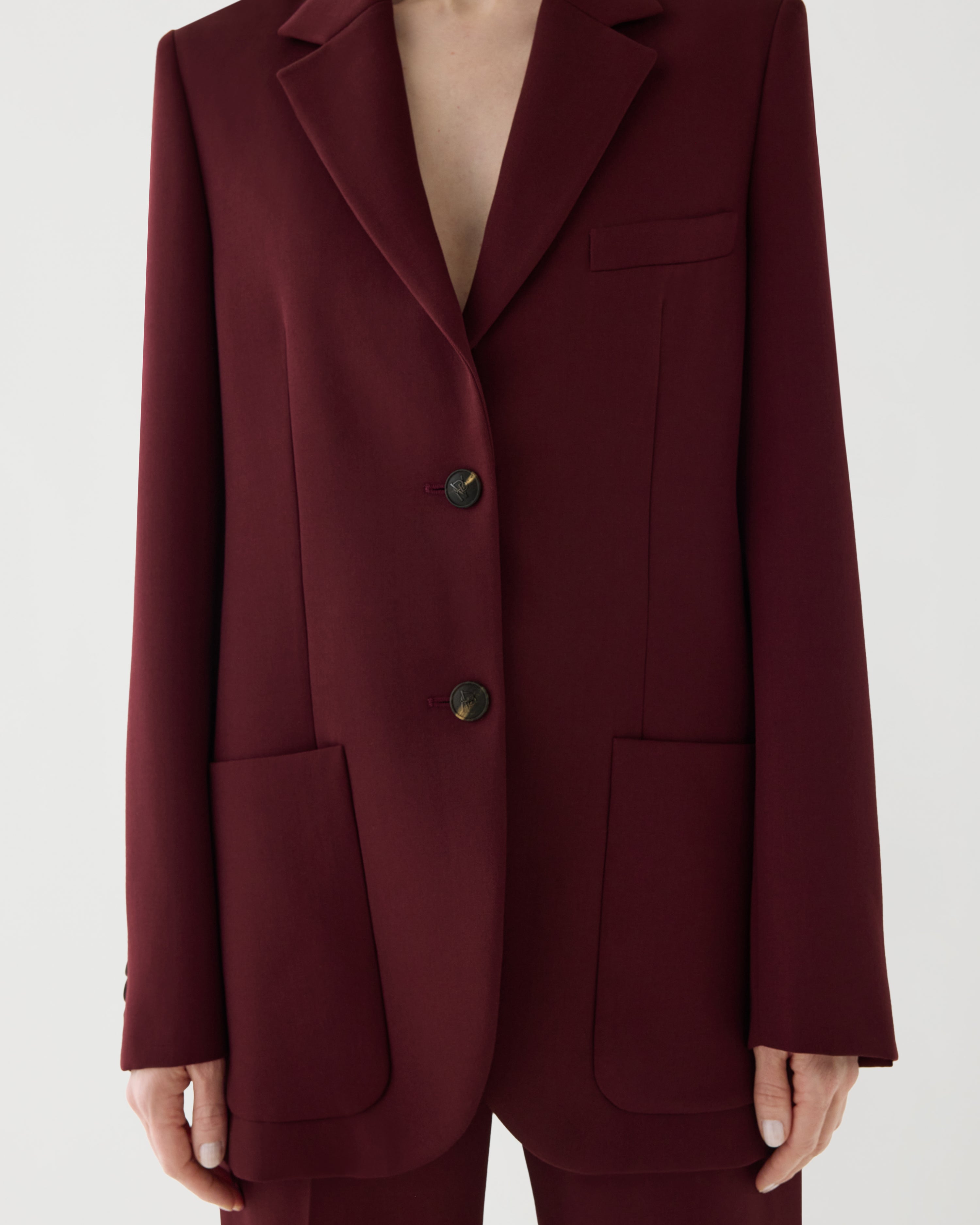 Sebastian Jacket in Grain de Poudre Wool, Garnet