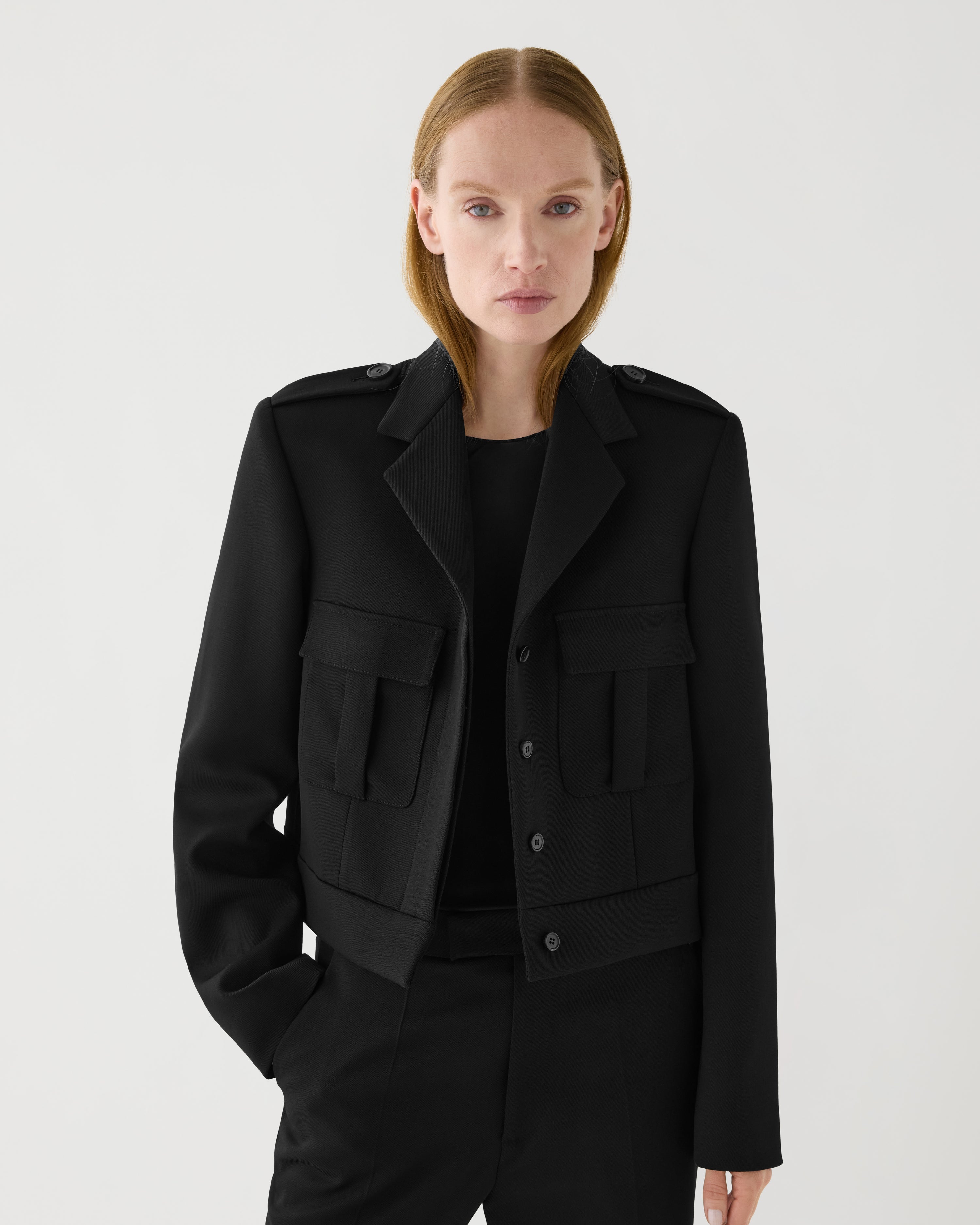 Birdie Jacket in Stretch Wool Twill,  Black