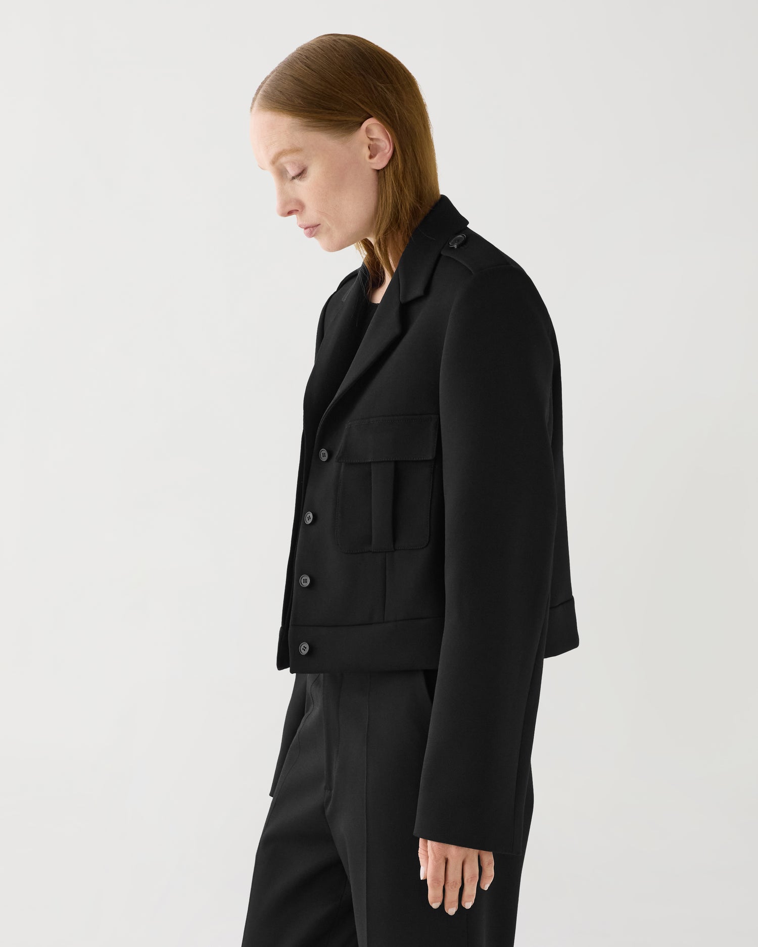 Birdie Jacket in Stretch Wool Twill,  Black