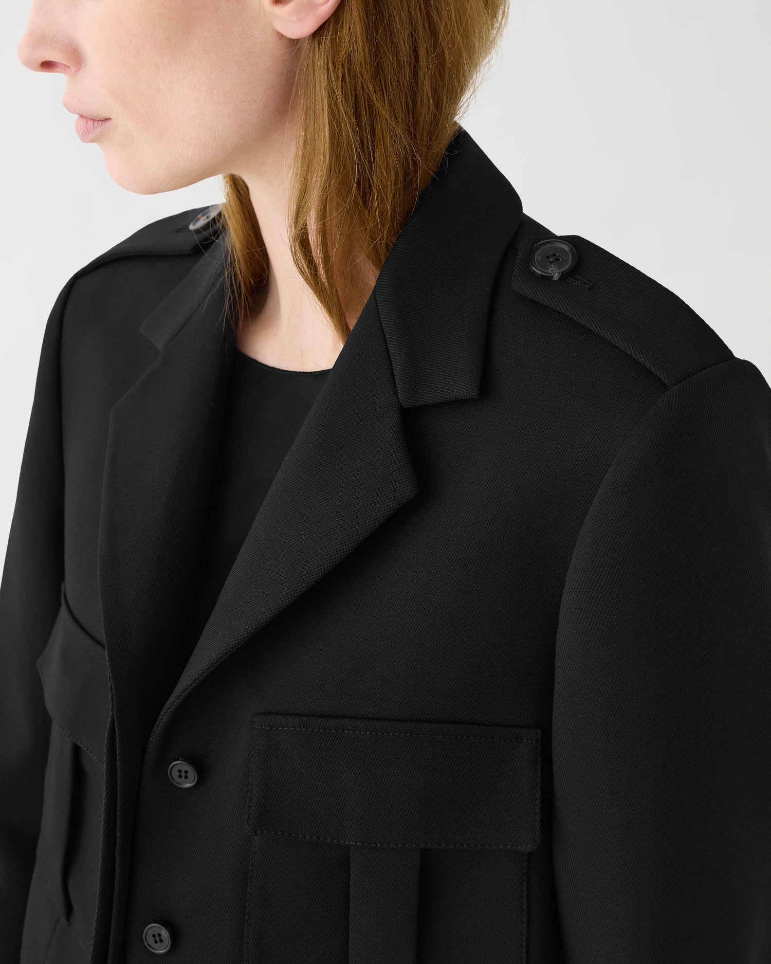 Birdie Jacket in Stretch Wool Twill,  Black