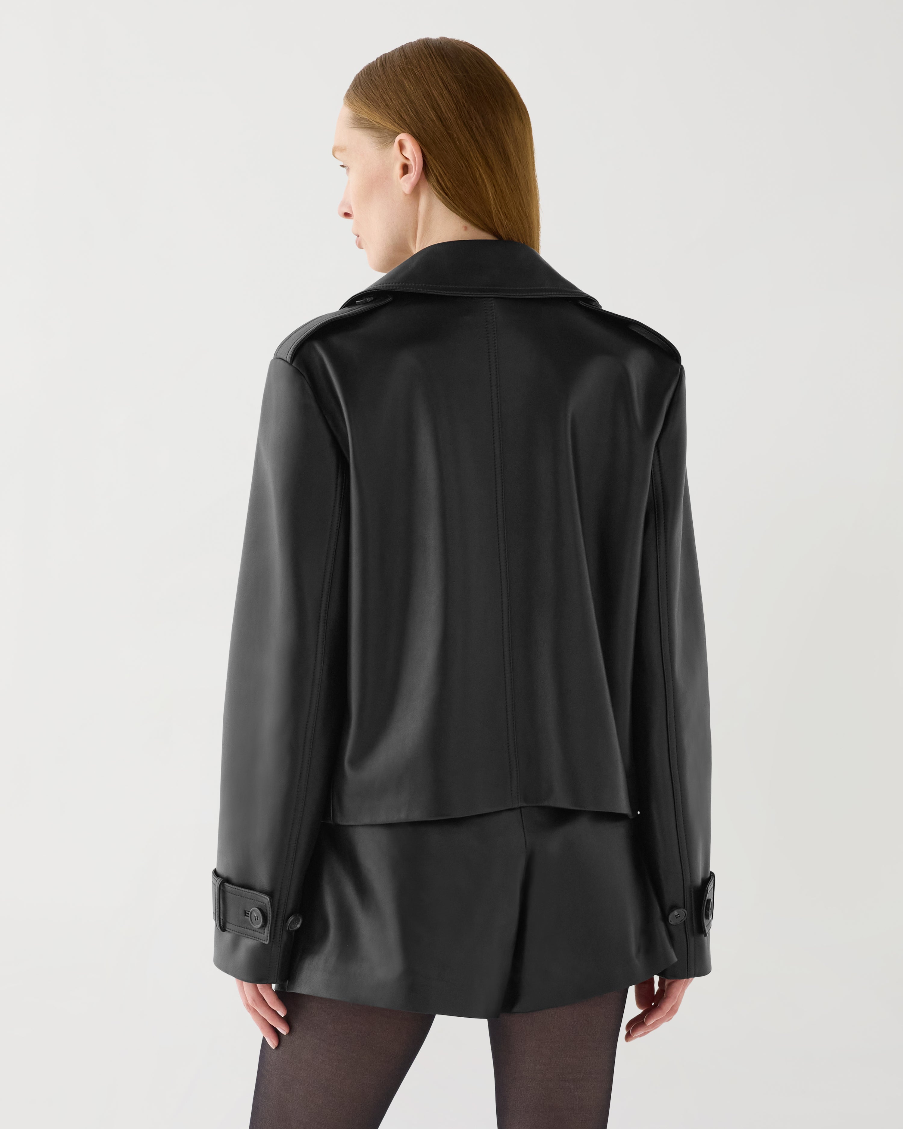 Libby Cropped Trench in Nappa Leather,  Black
