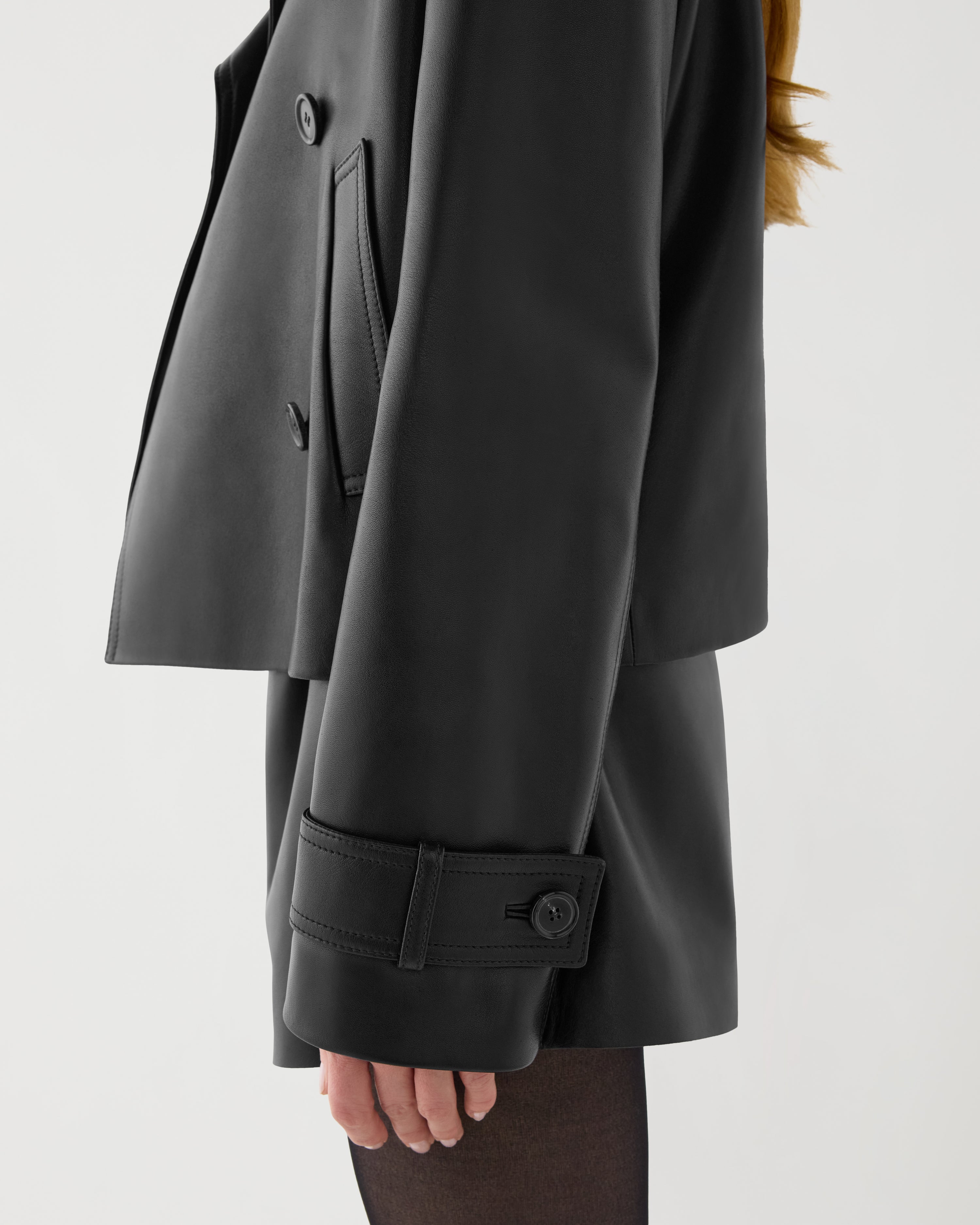 Libby Cropped Trench in Nappa Leather,  Black