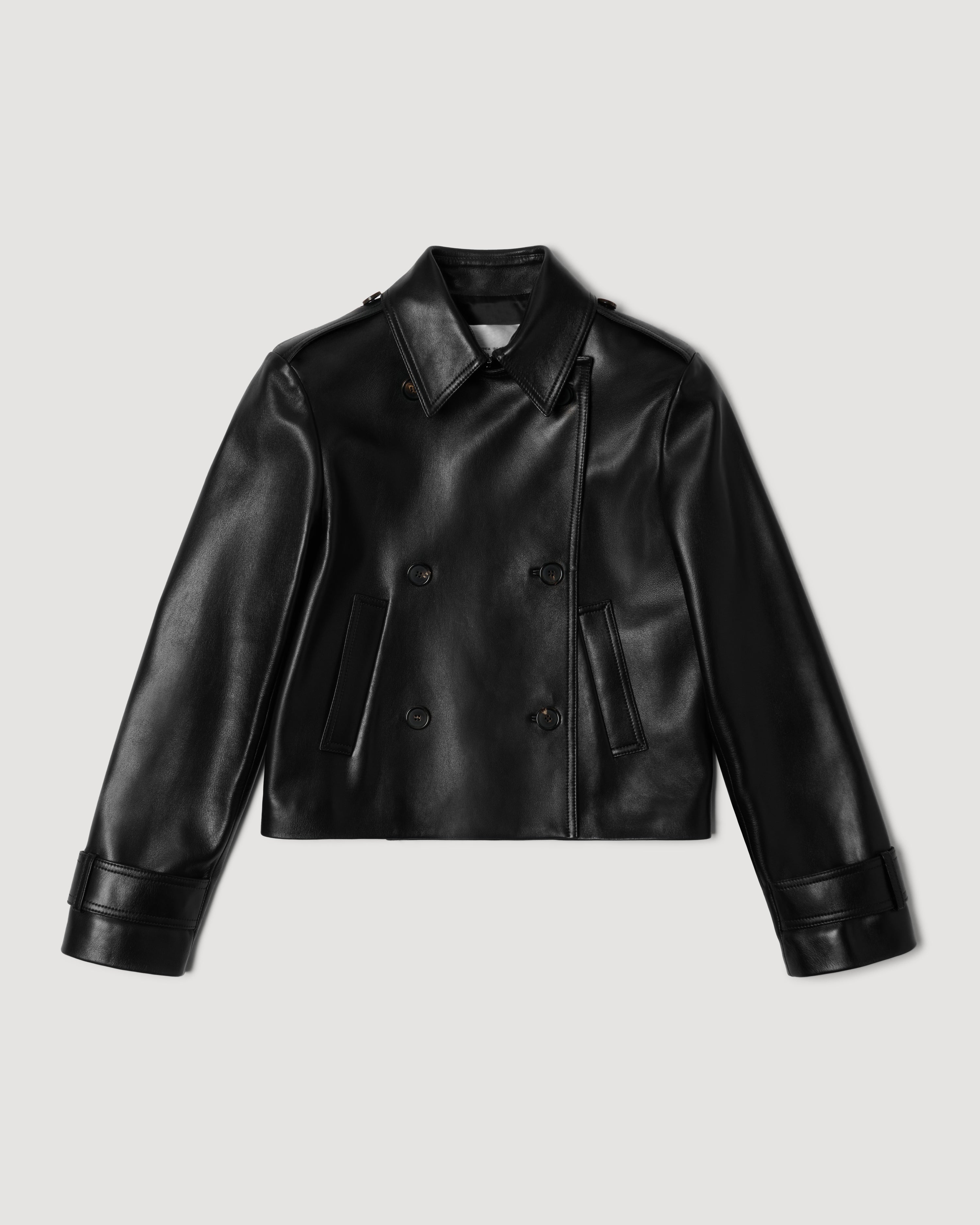 Libby Cropped Trench in Nappa Leather,  Black