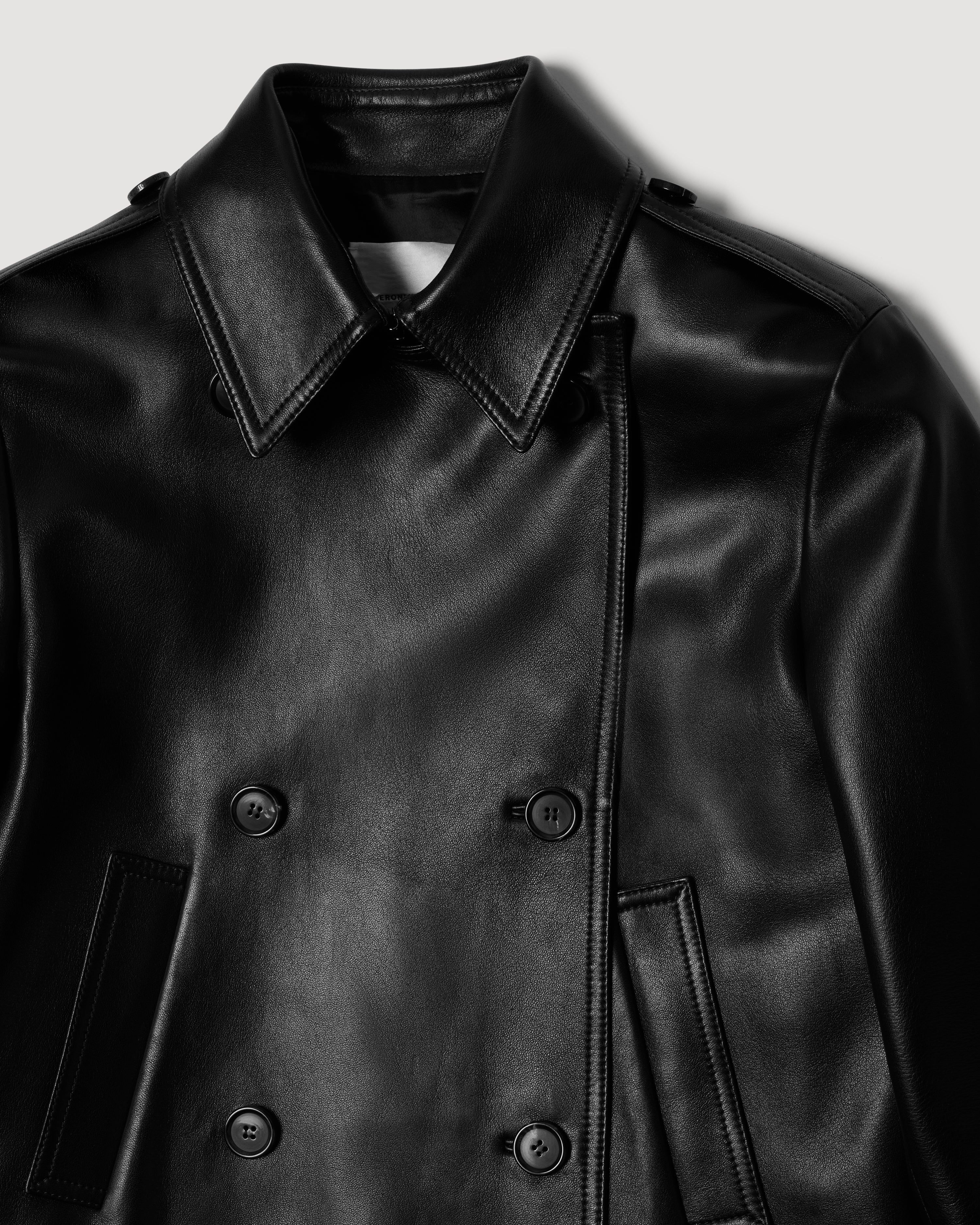 Libby Cropped Trench in Nappa Leather,  Black
