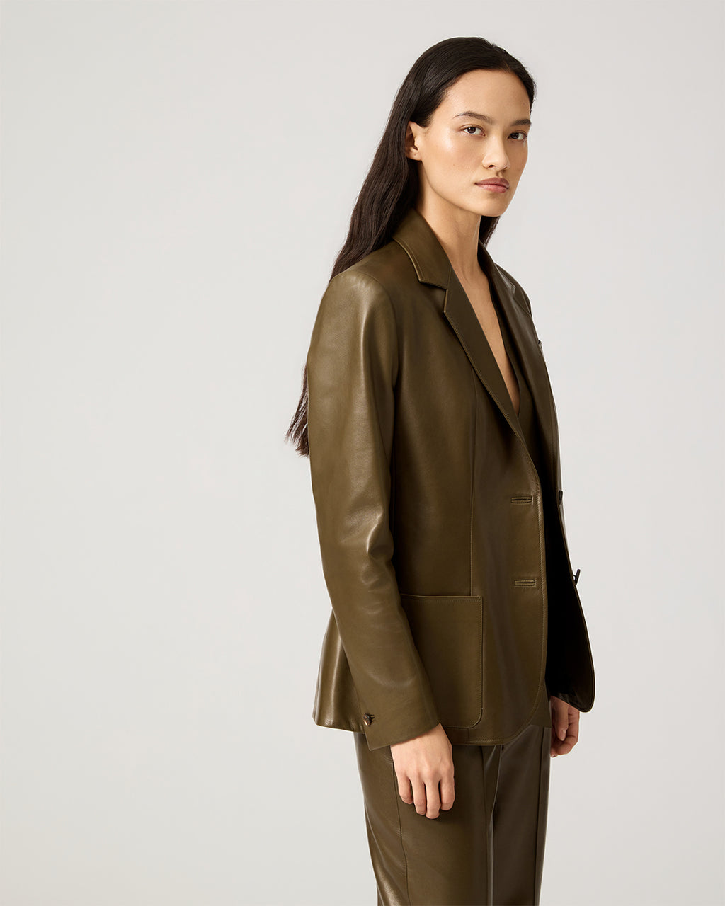 Marlene Jacket In Plongé Leather, Dark Olive