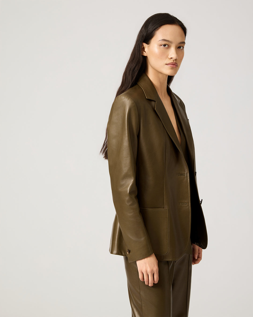 Marlene Jacket In Plongé Leather, Dark Olive