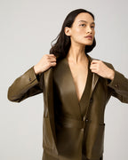 Marlene Jacket In Plongé Leather, Dark Olive