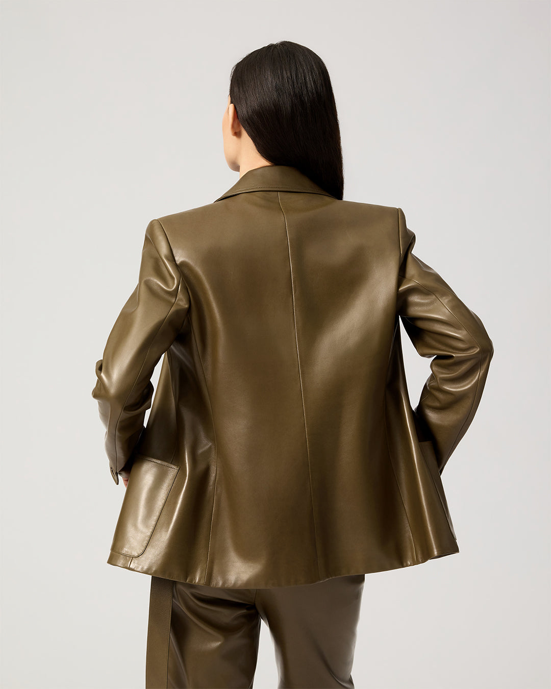 Marlene Jacket In Plongé Leather, Dark Olive