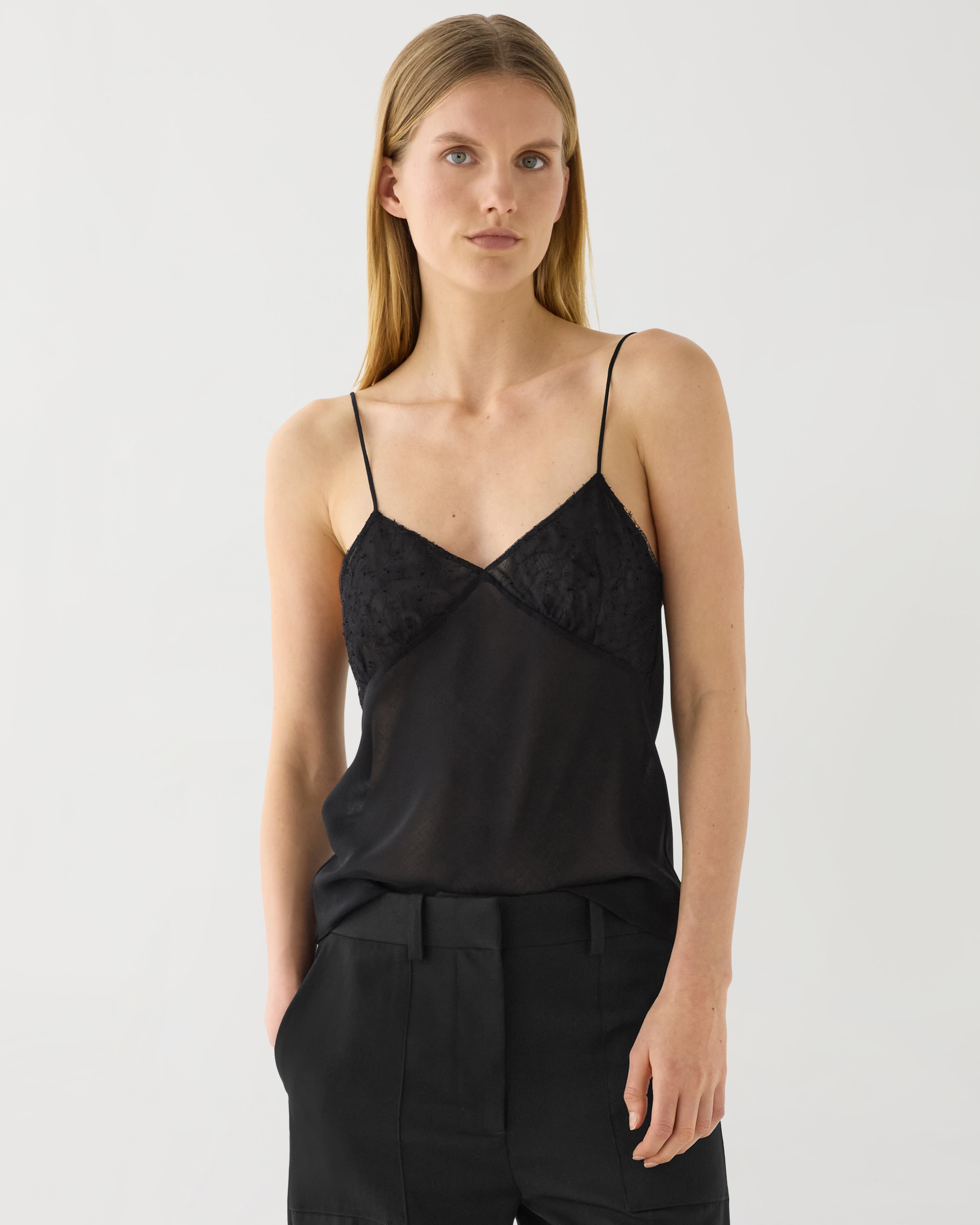 Martina Camisole in Wool & Lace, Black - Veronica De Piante