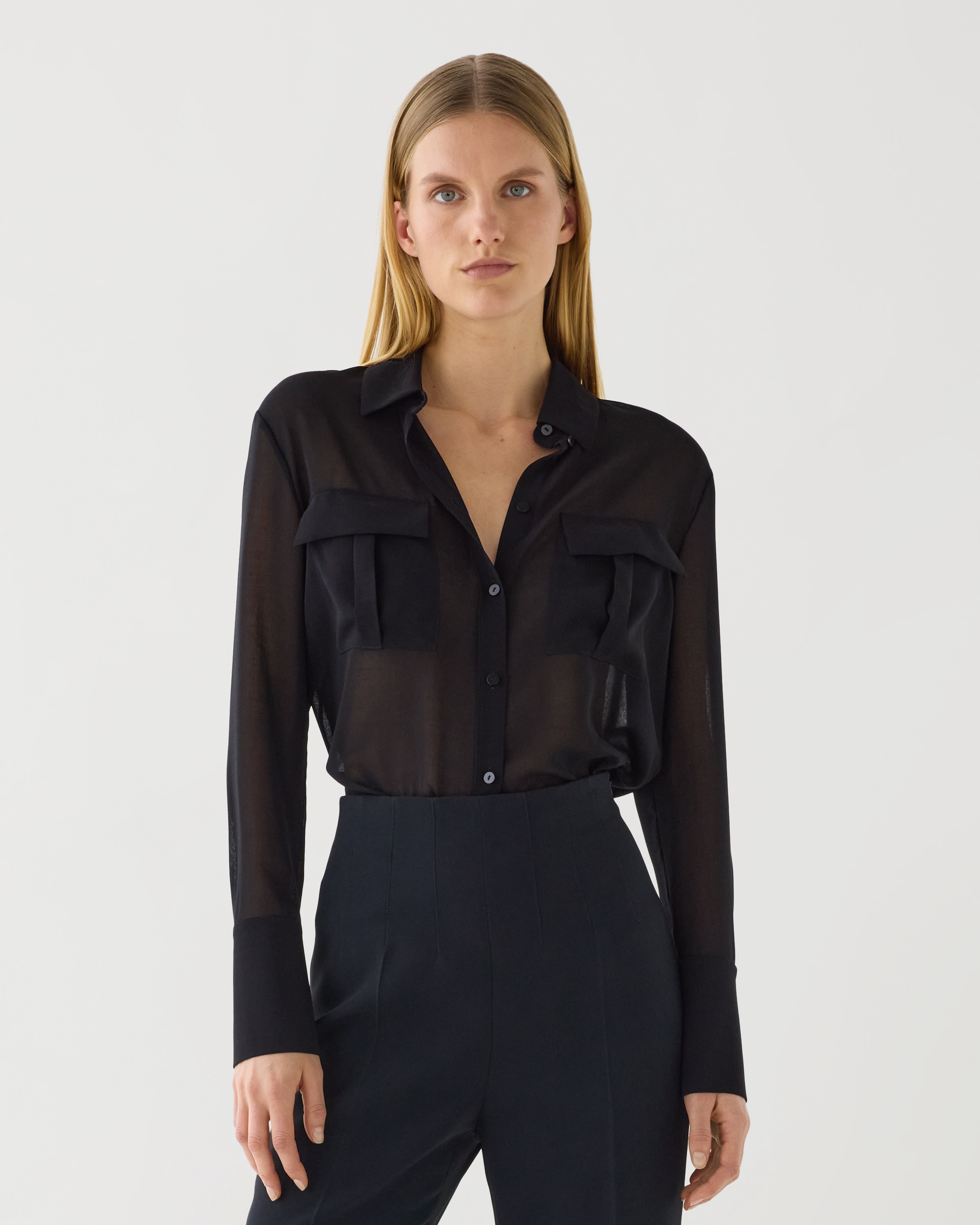 Jamie Shirt in Wool Voile, Black