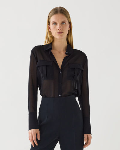 Jamie Shirt in Wool Voile, Black - Veronica De Piante