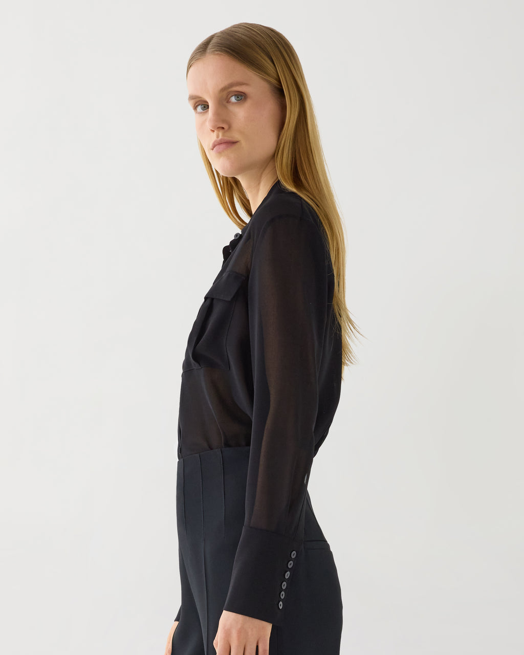 Jamie Shirt in Wool Voile, Black - Veronica De Piante