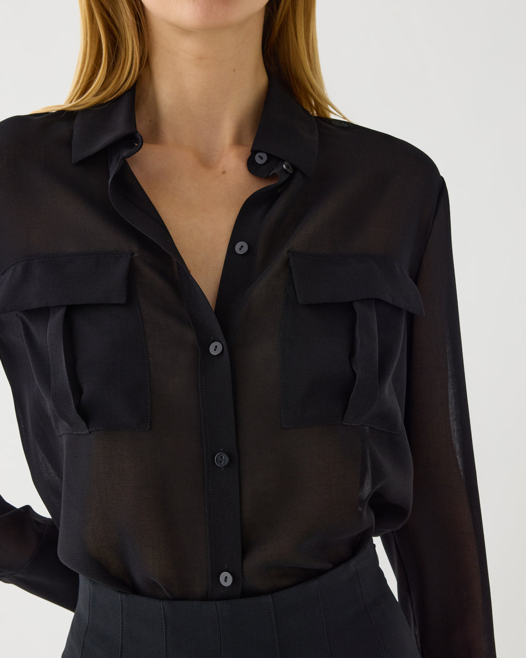 Jamie Shirt in Wool Voile, Black - Veronica De Piante