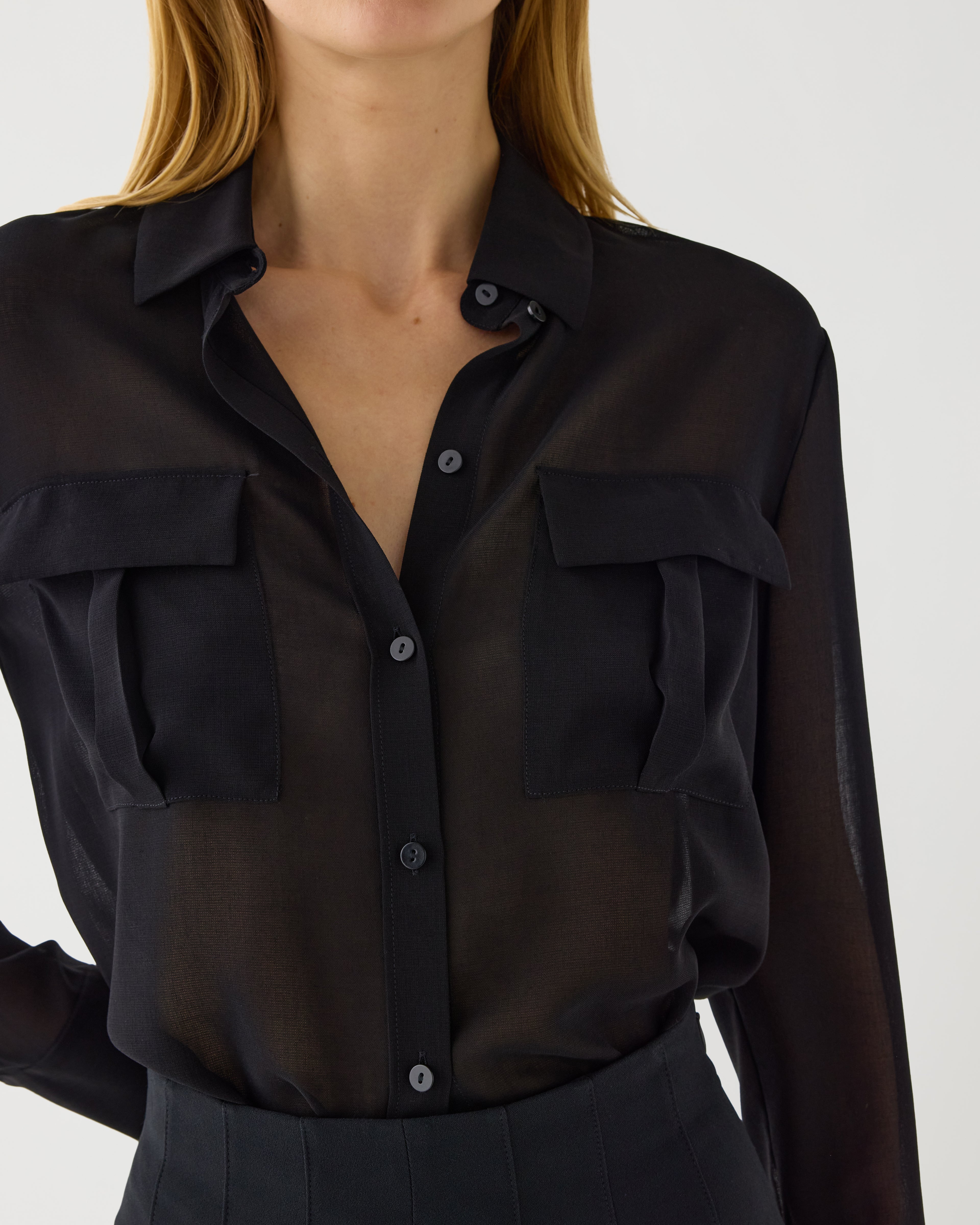 Jamie Shirt in Wool Voile, Black - Veronica De Piante