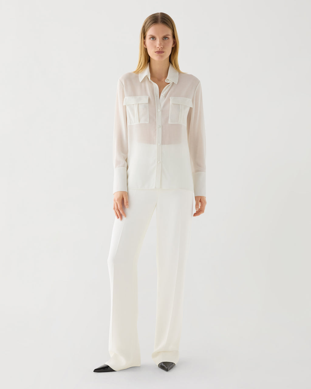 Off-white Jamie Shirt in wool voile, featuring a relaxed fit and soft fabric, styled on a neutral background.
