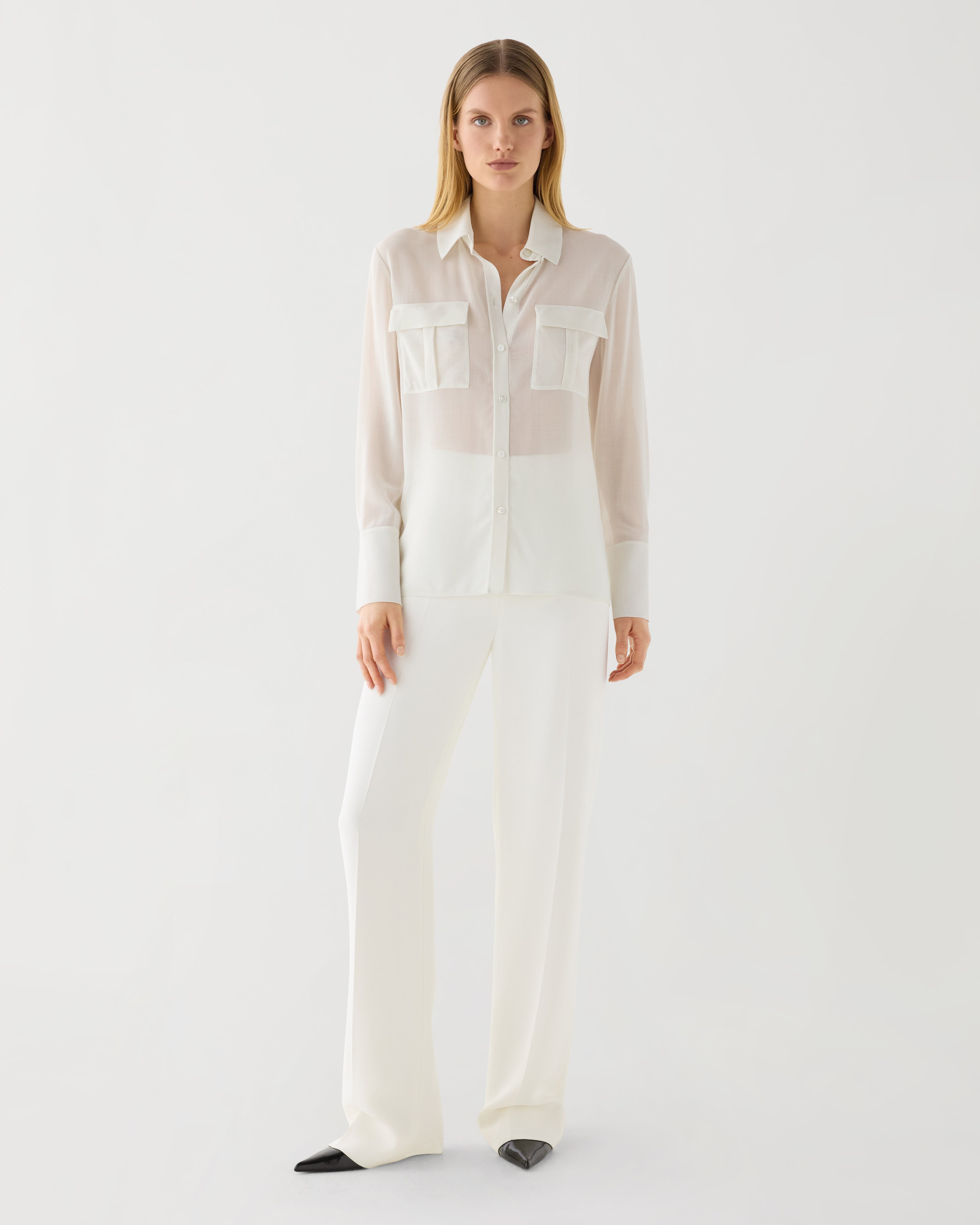 Off-white Jamie Shirt in wool voile, featuring a relaxed fit and soft fabric, styled on a neutral background.