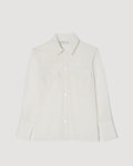 Jamie Shirt in off-white semi-sheer wool voile classic fit top with breast patch pockets and wide cuffs packshot