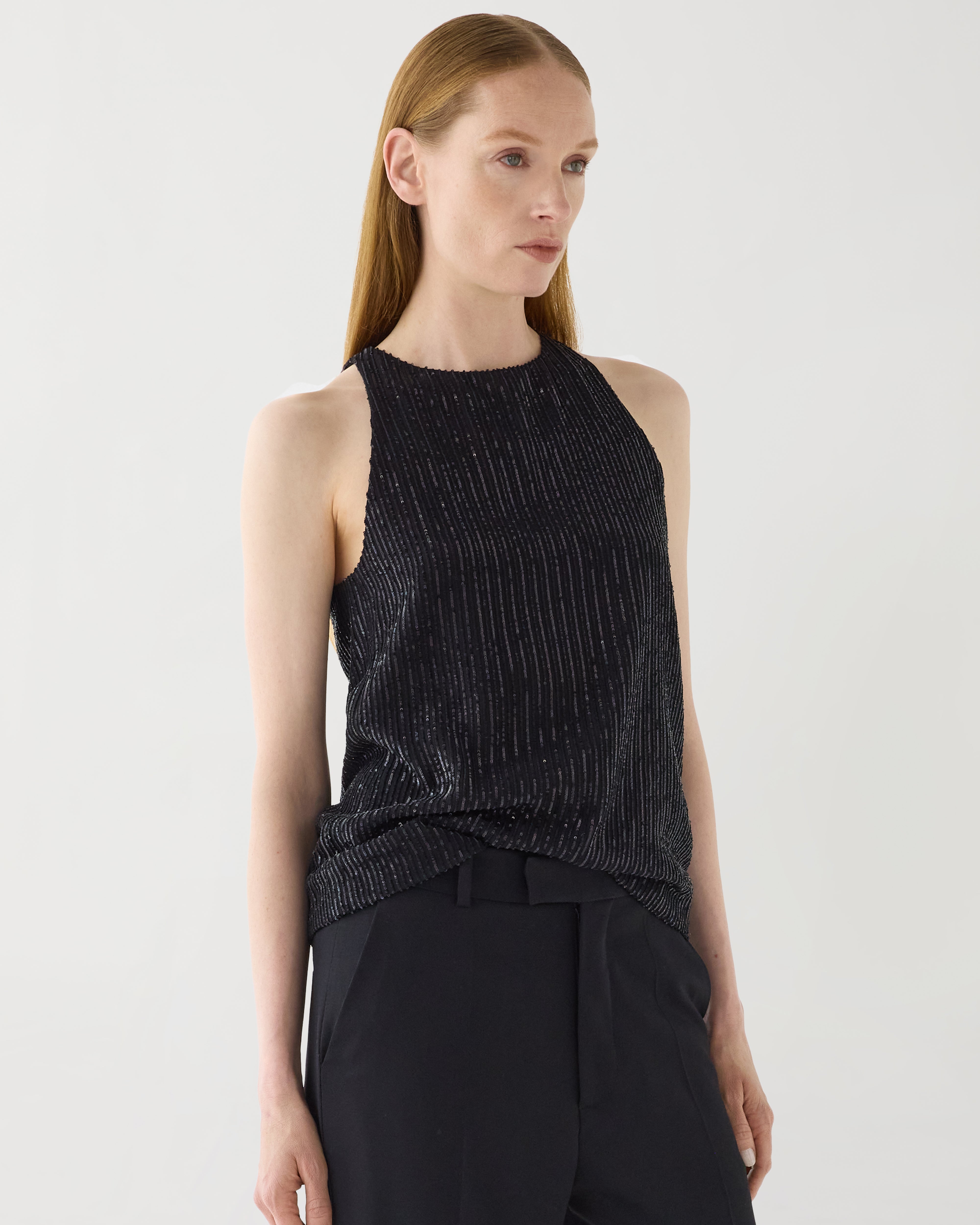 Alizeh Top in Striped Sequin, Black