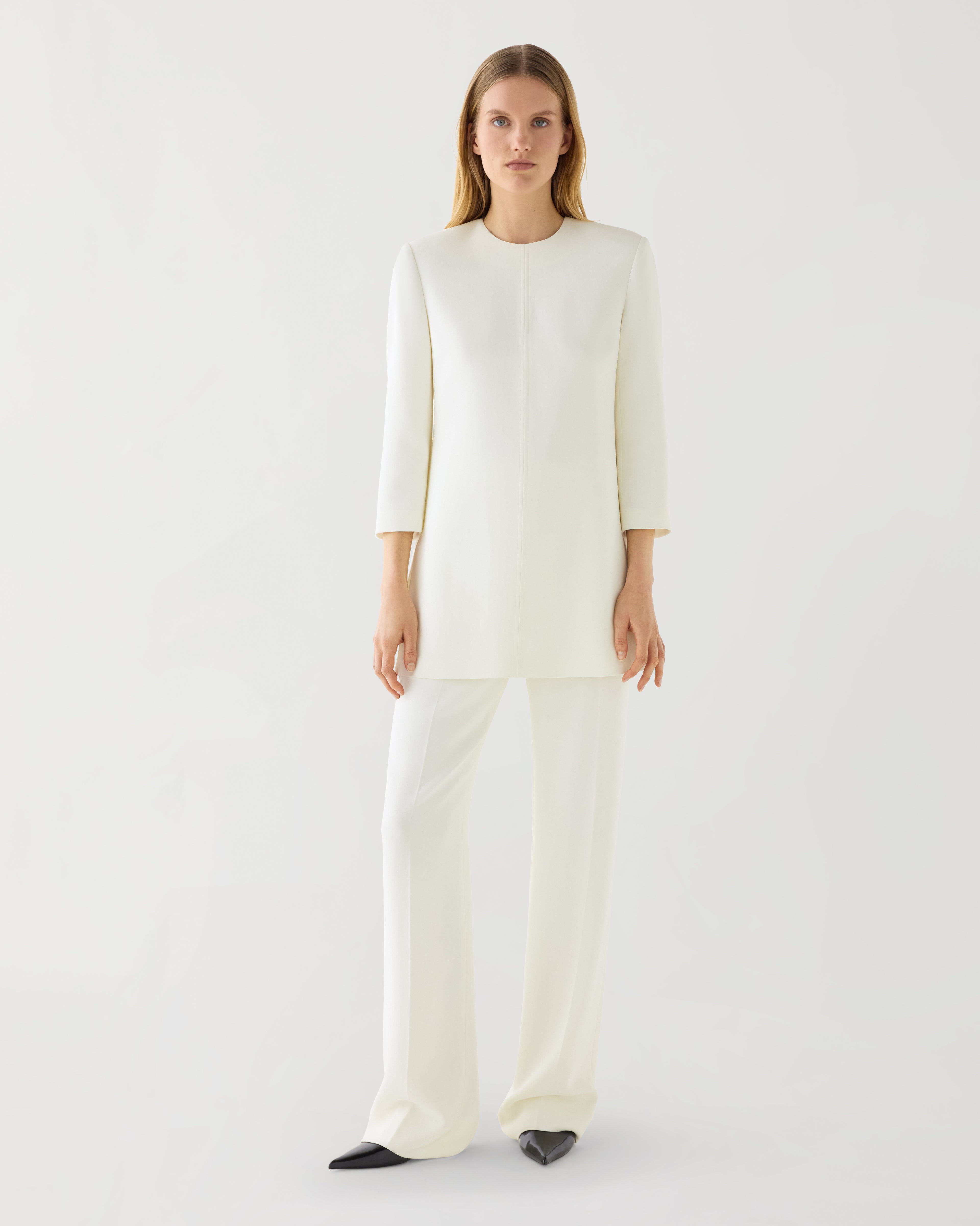 Ambar Tunic in Stretch Viscose Crepe, Off-White - Veronica De Piante