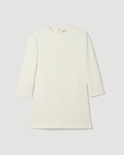 Off-White Ambar Tunic packshot. Semi-fitted stretch viscose crepe top with round neck, long sleeves, center-front seam