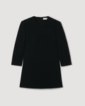Black Ambar Tunic top in stretch viscose crepe. Round neck, long sleeves, semi-fitted with center-front seam detail