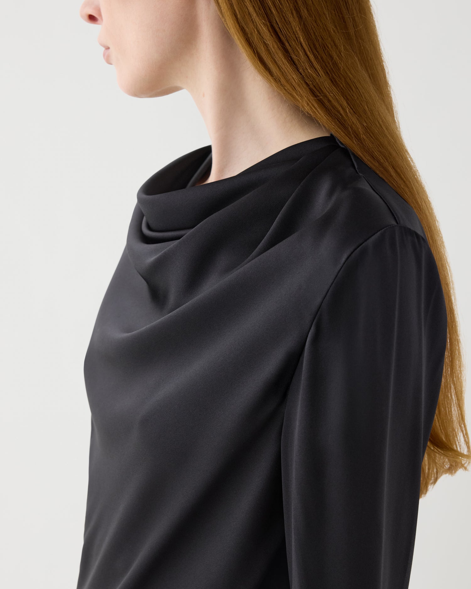 Cecilia Top in Stretch Satin,  Black
