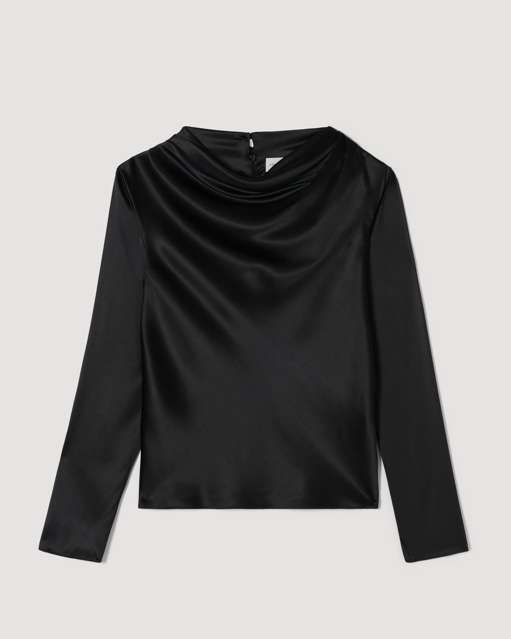 Black Cecilia Top in stretch silk by SALE, featuring a sleek design and smooth texture, displayed on a neutral background.