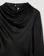 Black Cecilia top in stretch silk by SALE, featuring a sleek design and soft fabric, displayed on a neutral background.
