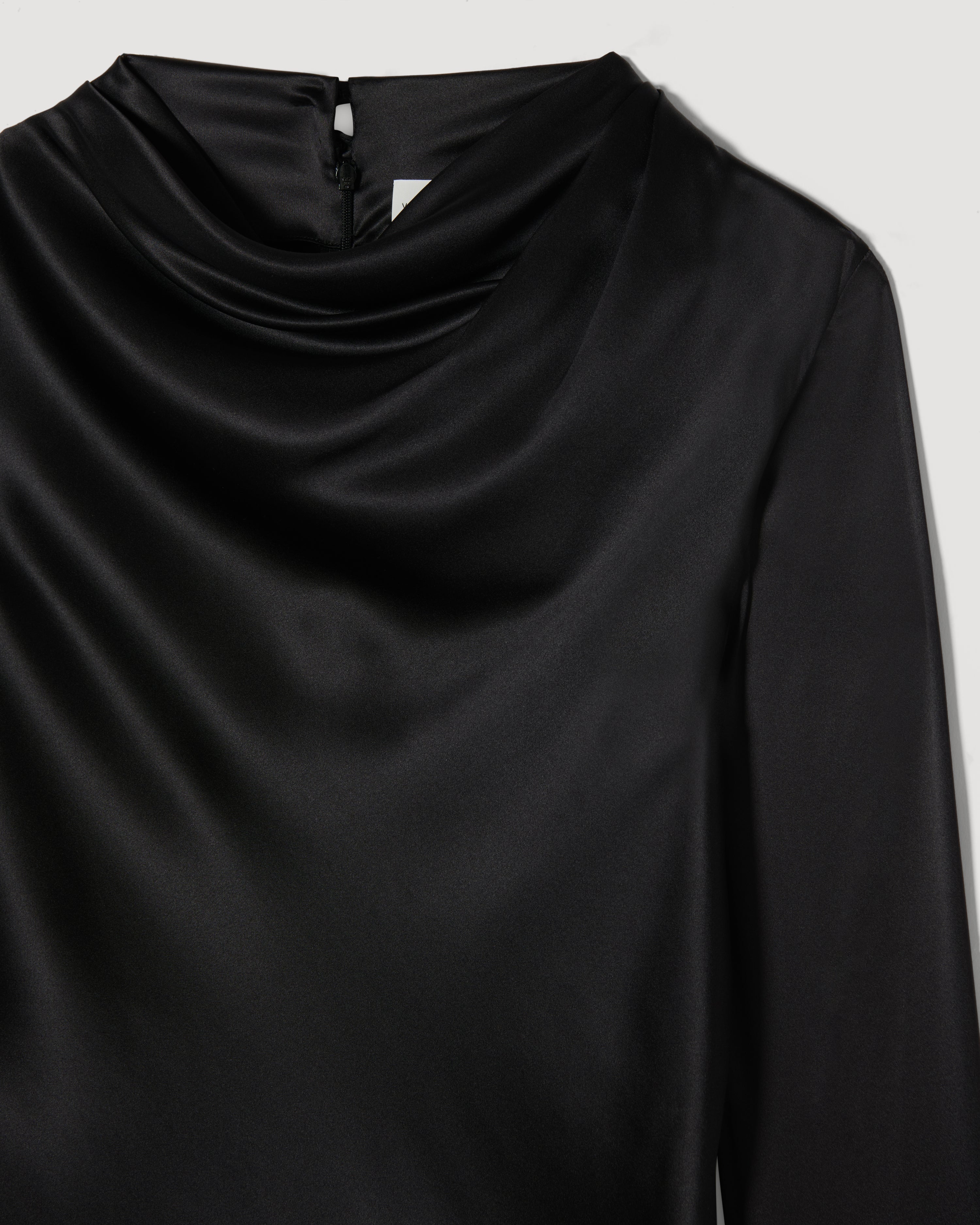 Cecilia Top in Stretch Satin,  Black