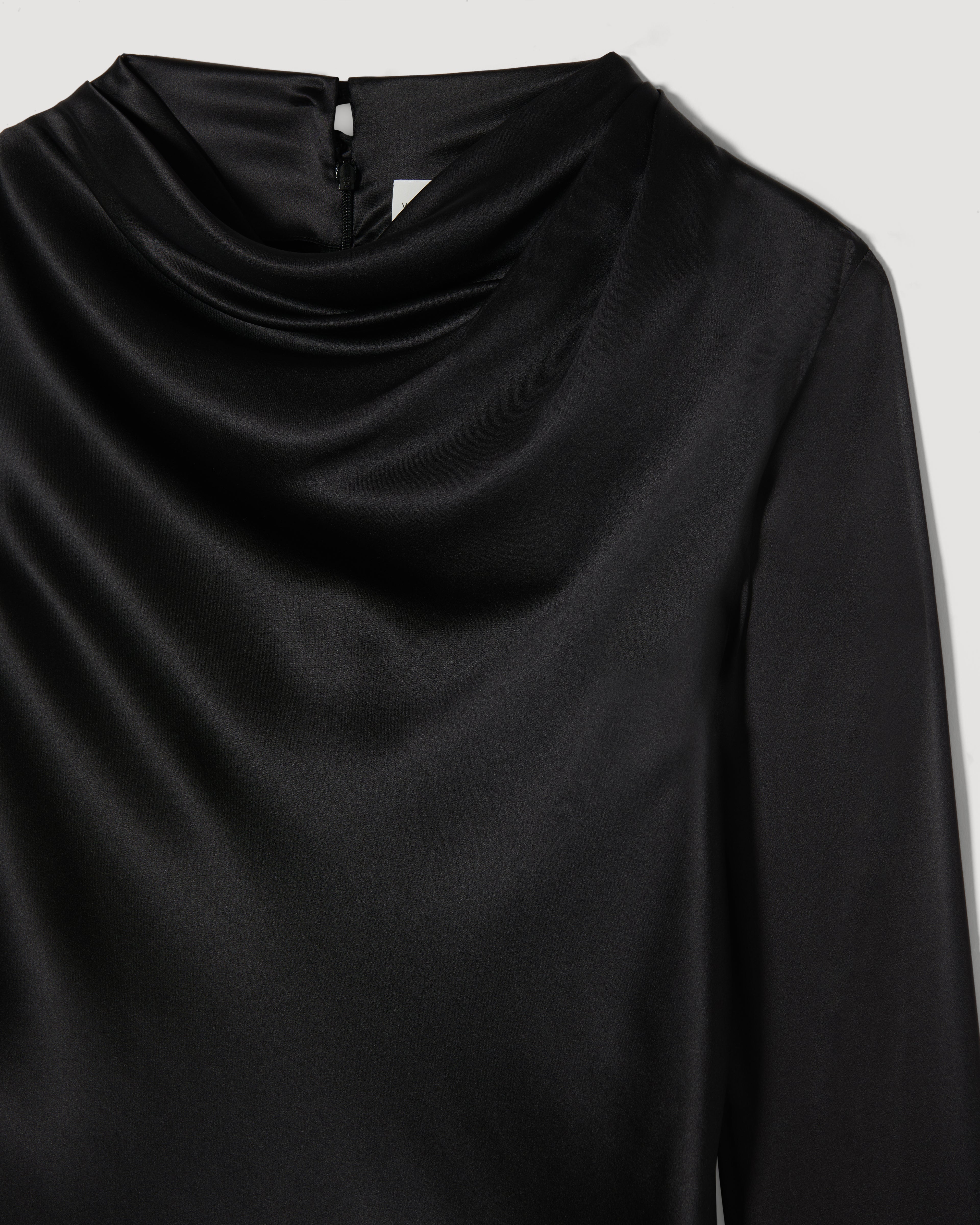 Black Cecilia top in stretch silk by SALE, featuring a sleek design and soft fabric, displayed on a neutral background.