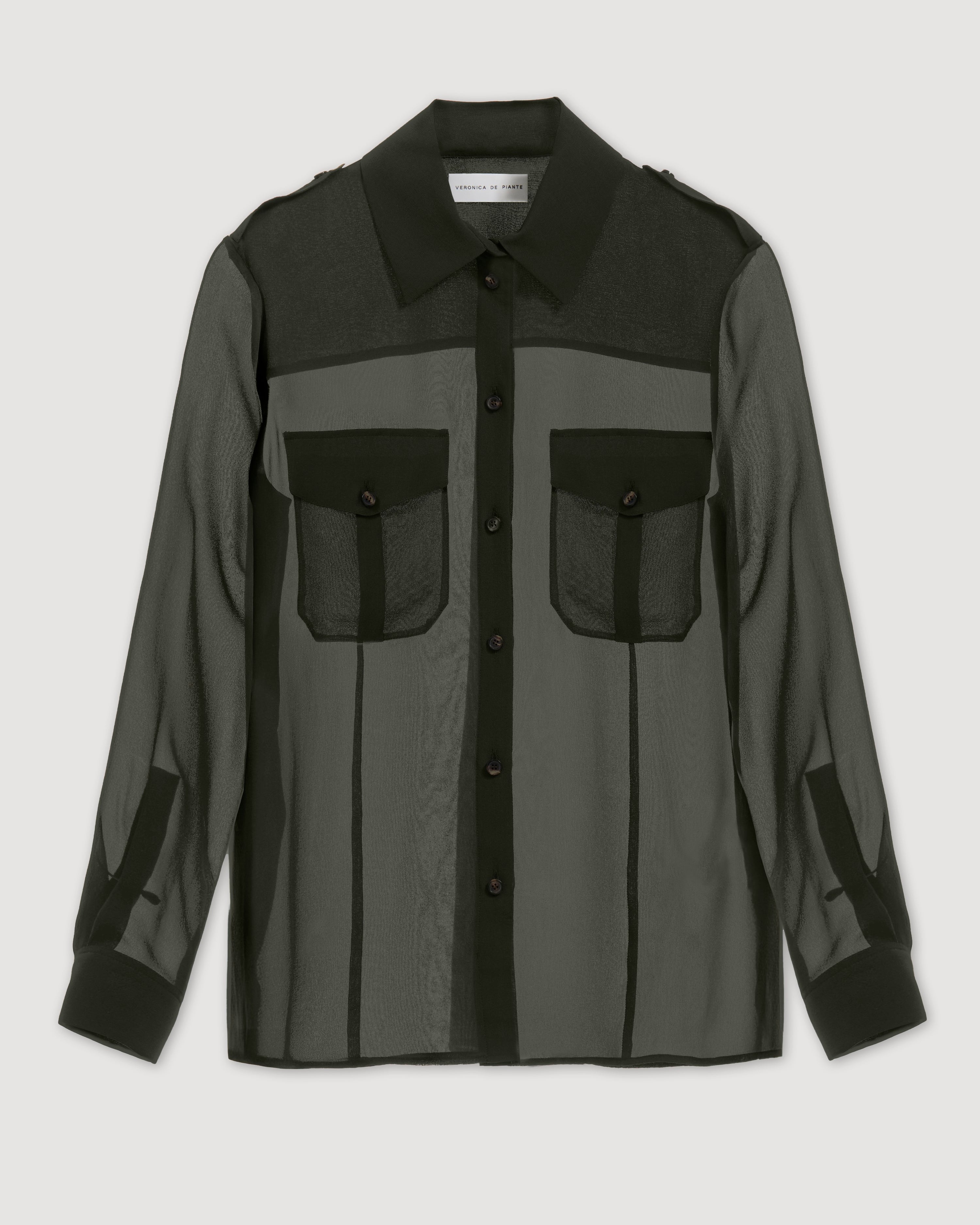 Daphne Shirt in Silk, Olive - Veronica De Piante