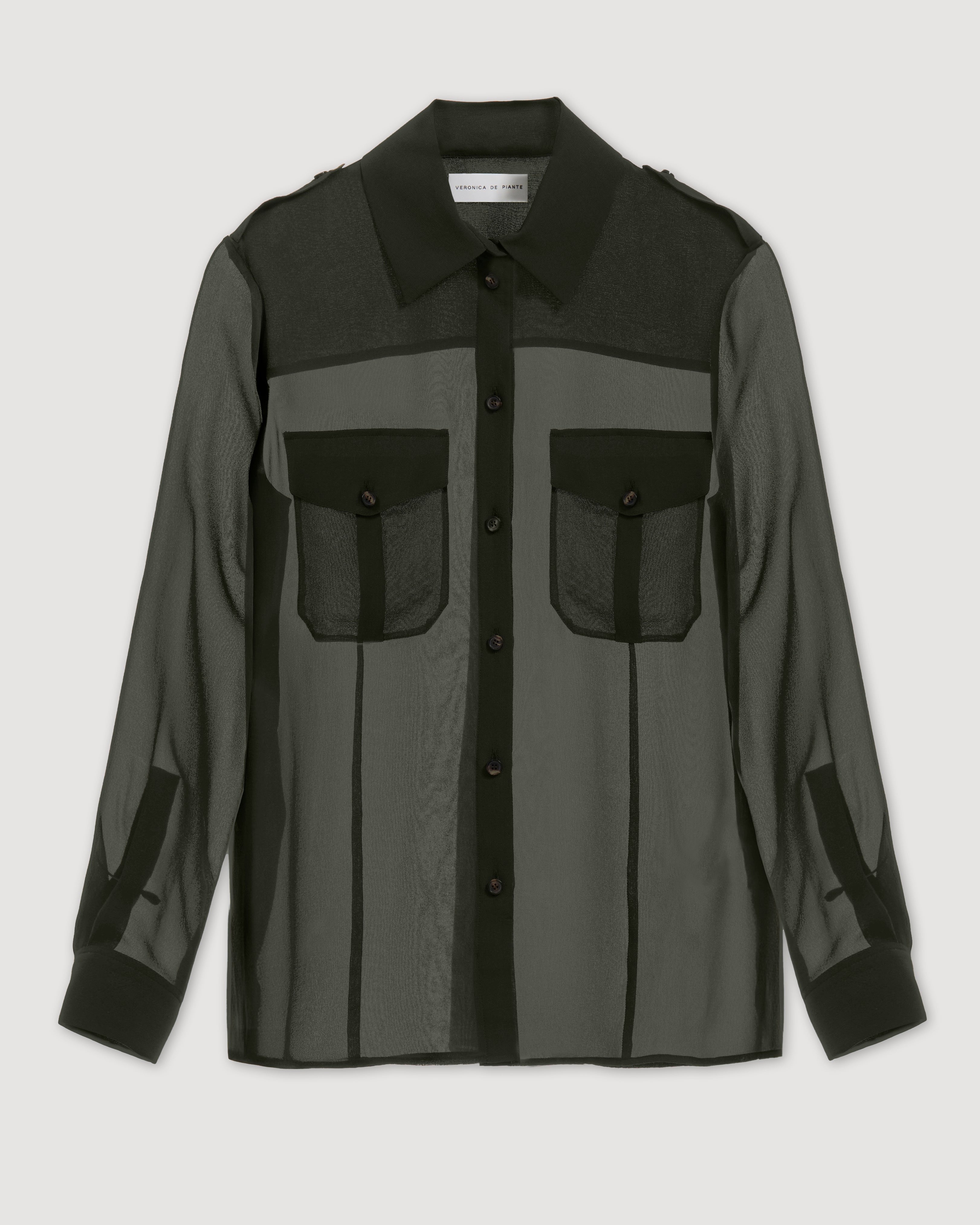 Daphne Shirt in Silk, Olive - Veronica De Piante