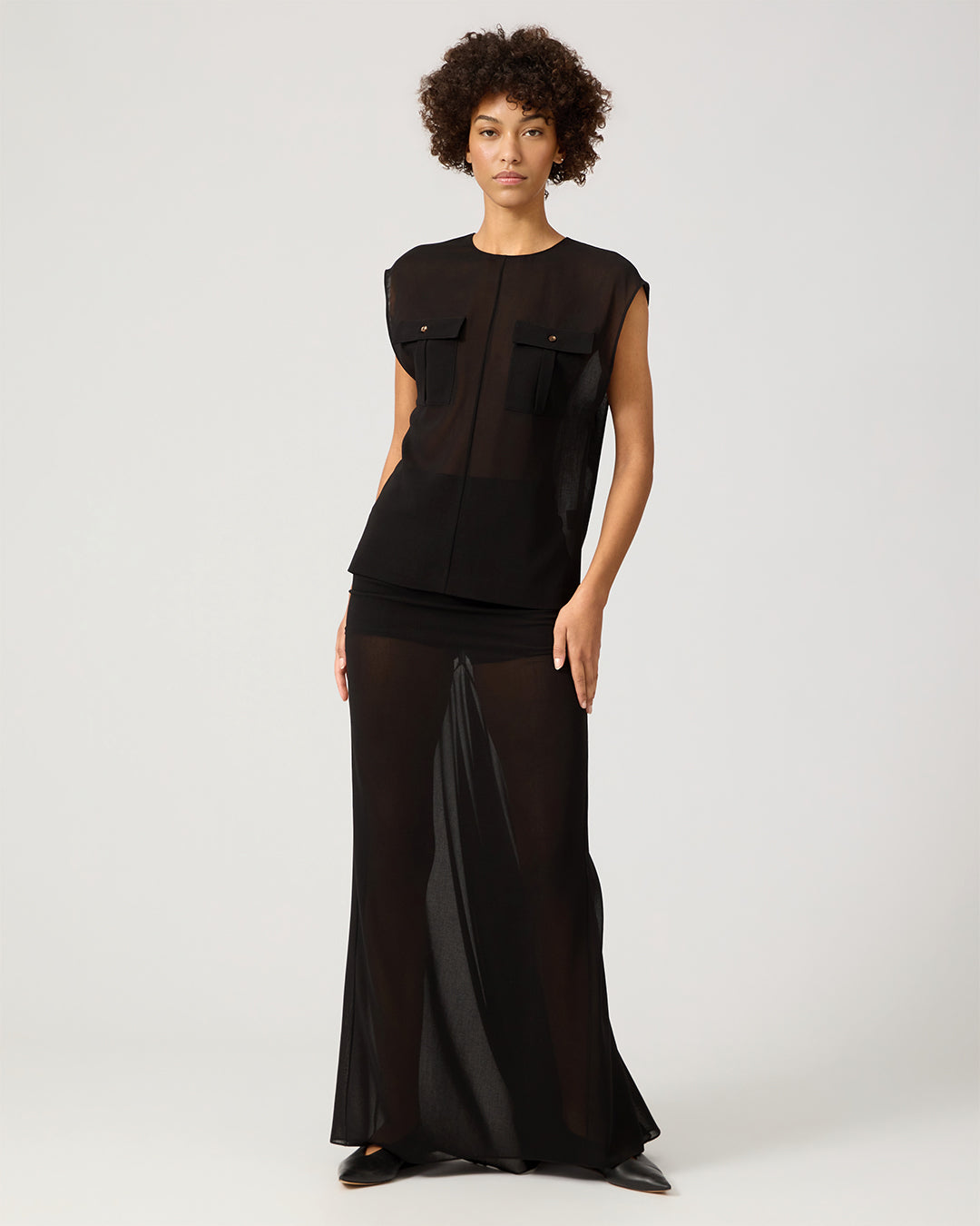 Dorian Top In Wool Voile, Black