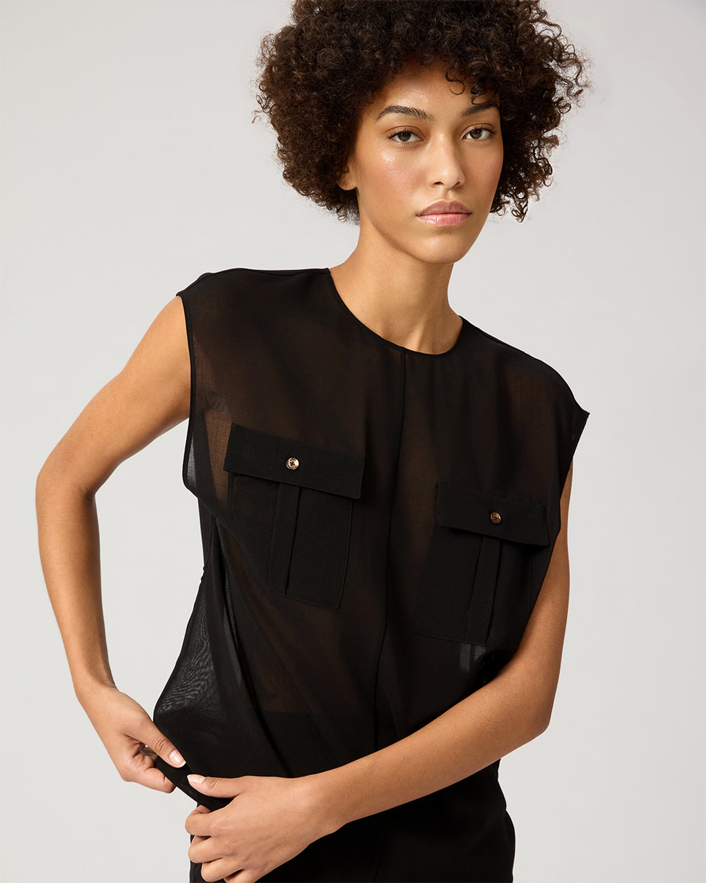 Dorian Top In Wool Voile, Black