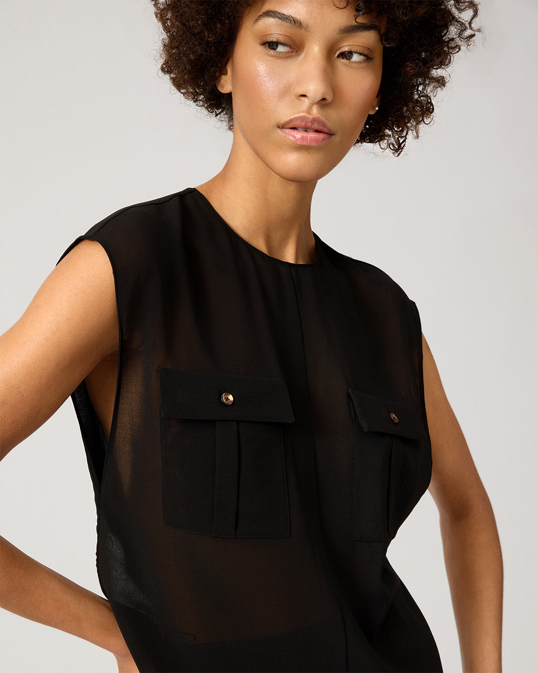 Dorian Top In Wool Voile, Black